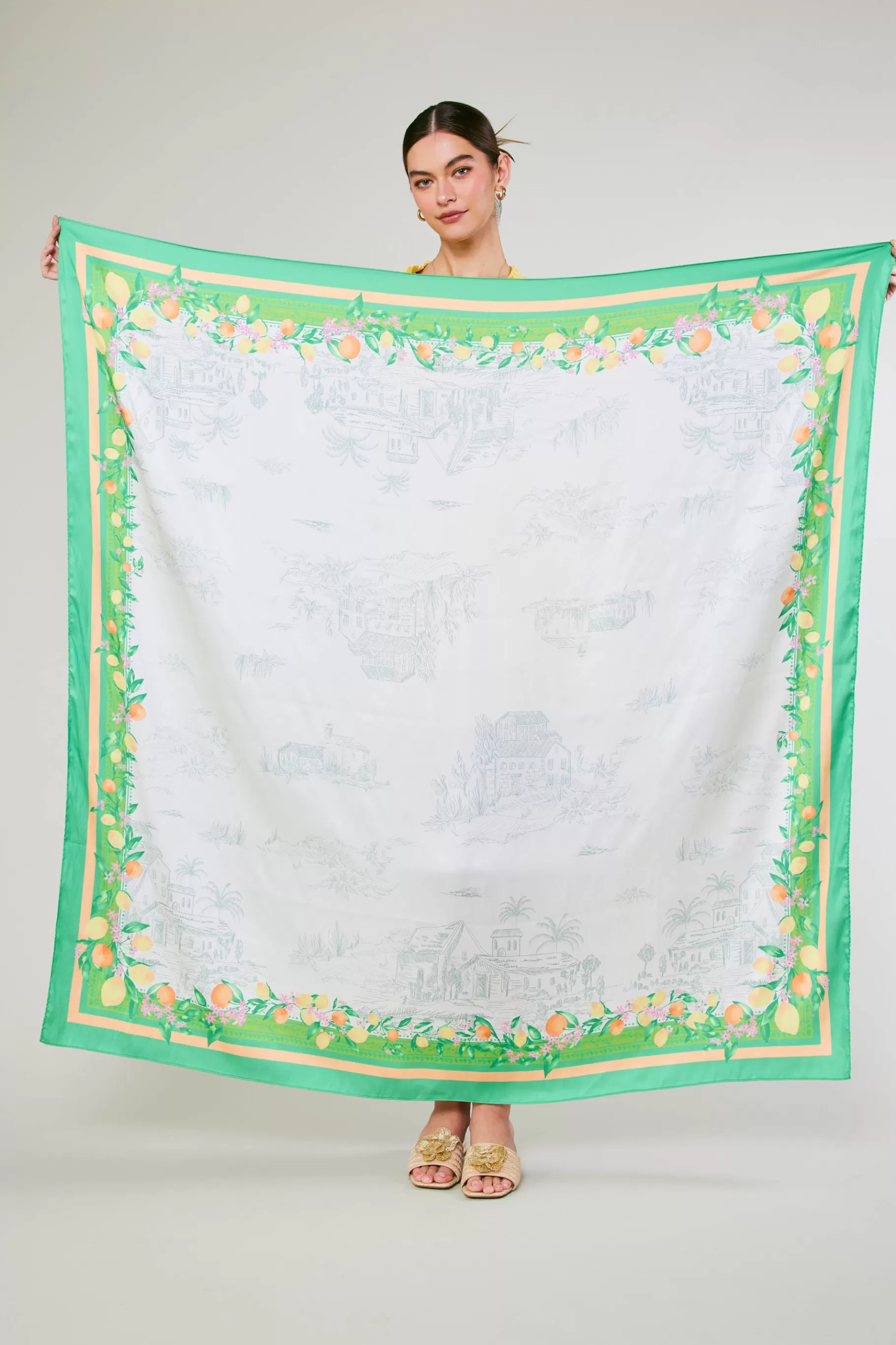 Current Air Accessories>Recycled Signature Print Large Scarf TUSCANGREENCITRUS