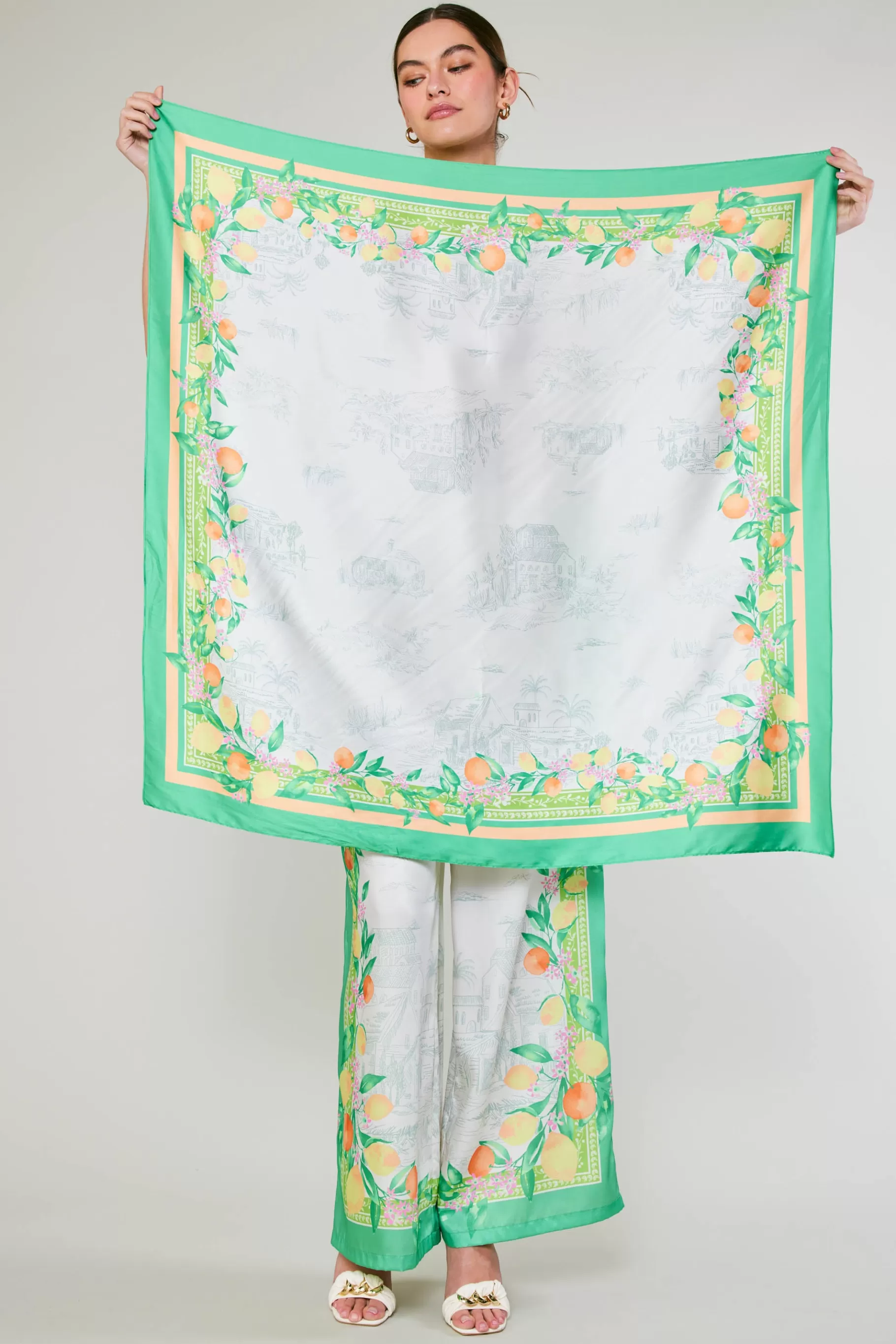 Current Air Accessories>Recycled Signature Print Scarf TUSCANGREENCITRUS