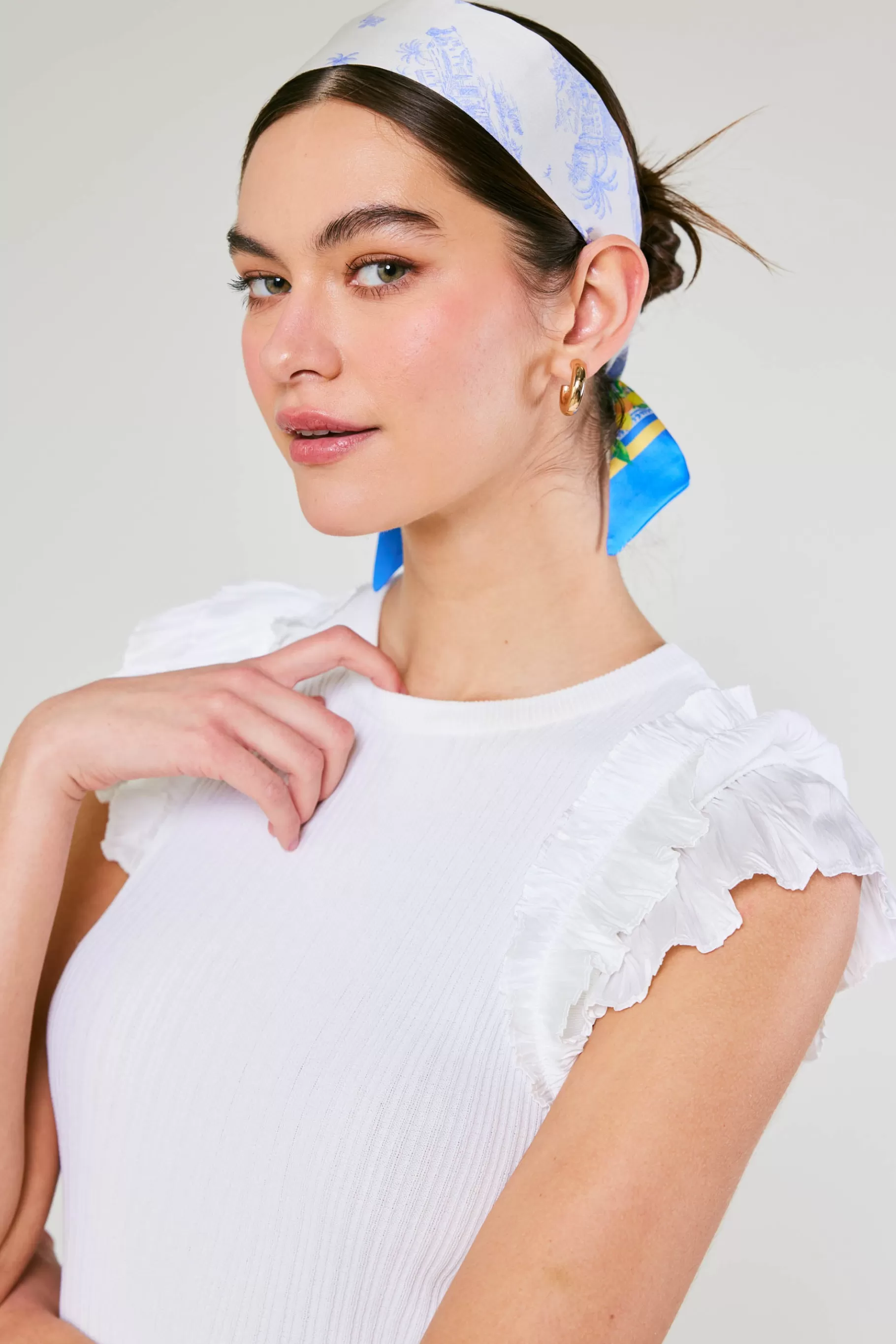 Current Air Accessories>Recycled Signature Print Twilly Scarf TUSCANBLUECITRUS