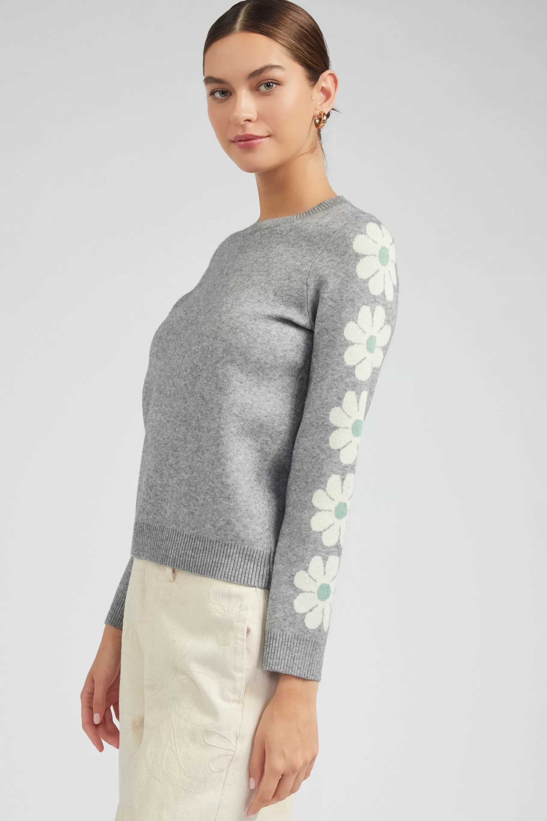 Current Air Knitwear | Sweaters>Retro Daisy Motif Sweater HEATHERGREY