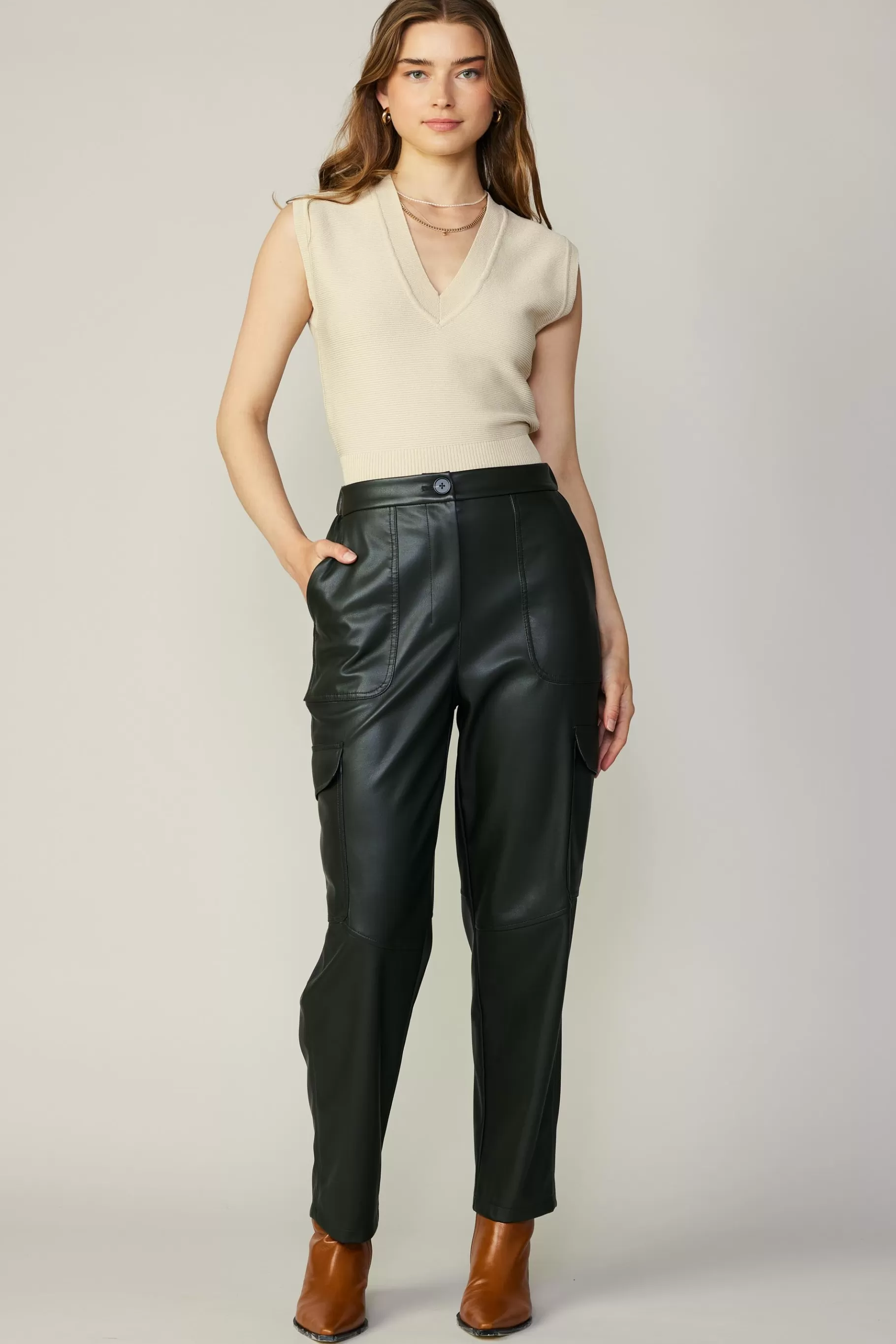 Current Air Sleeveless Tops>Ribbed Collar Sweater Vest BONE