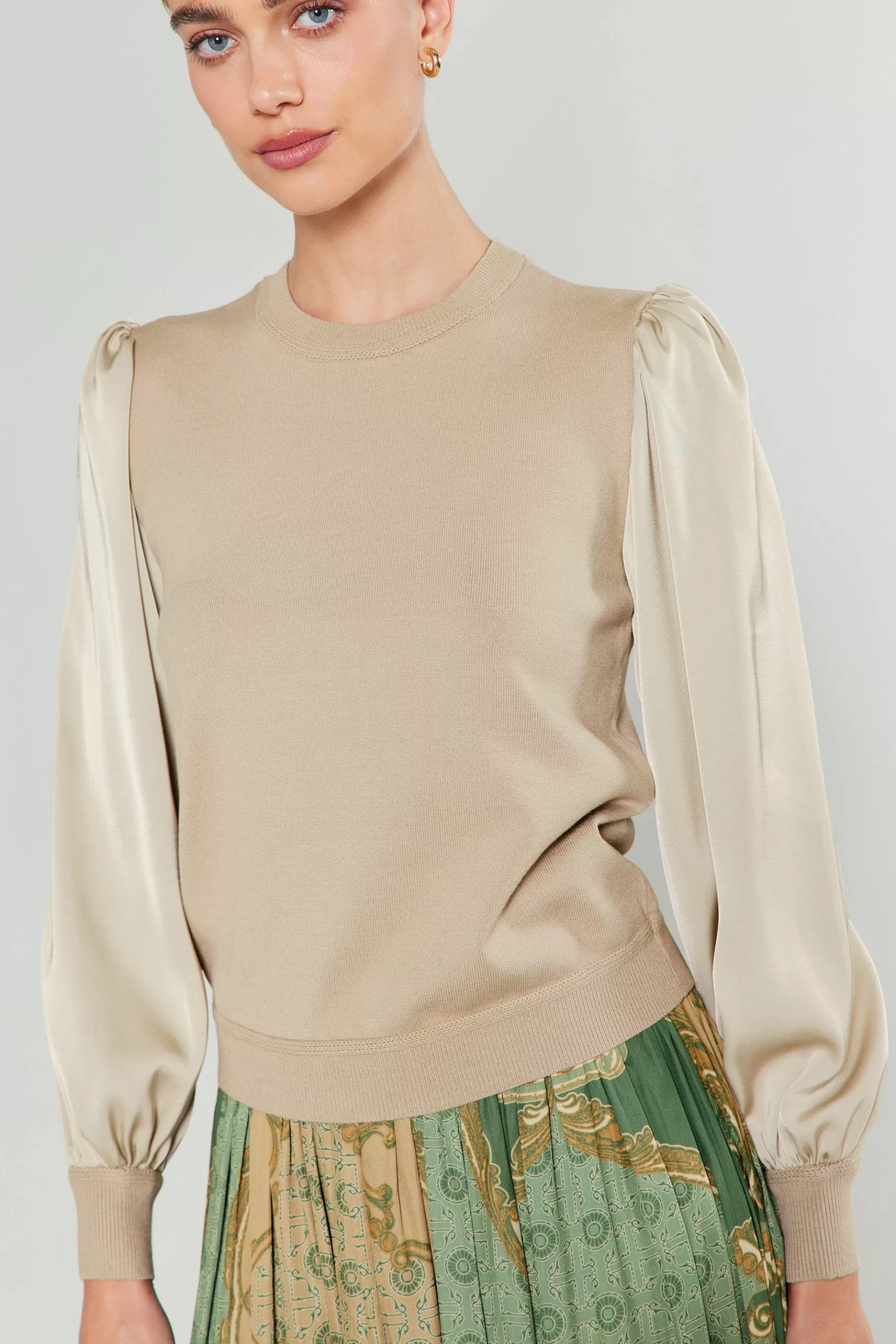 Current Air Knitwear | Sweaters>Ribbed Contrast Sleeve Sweater BEIGE