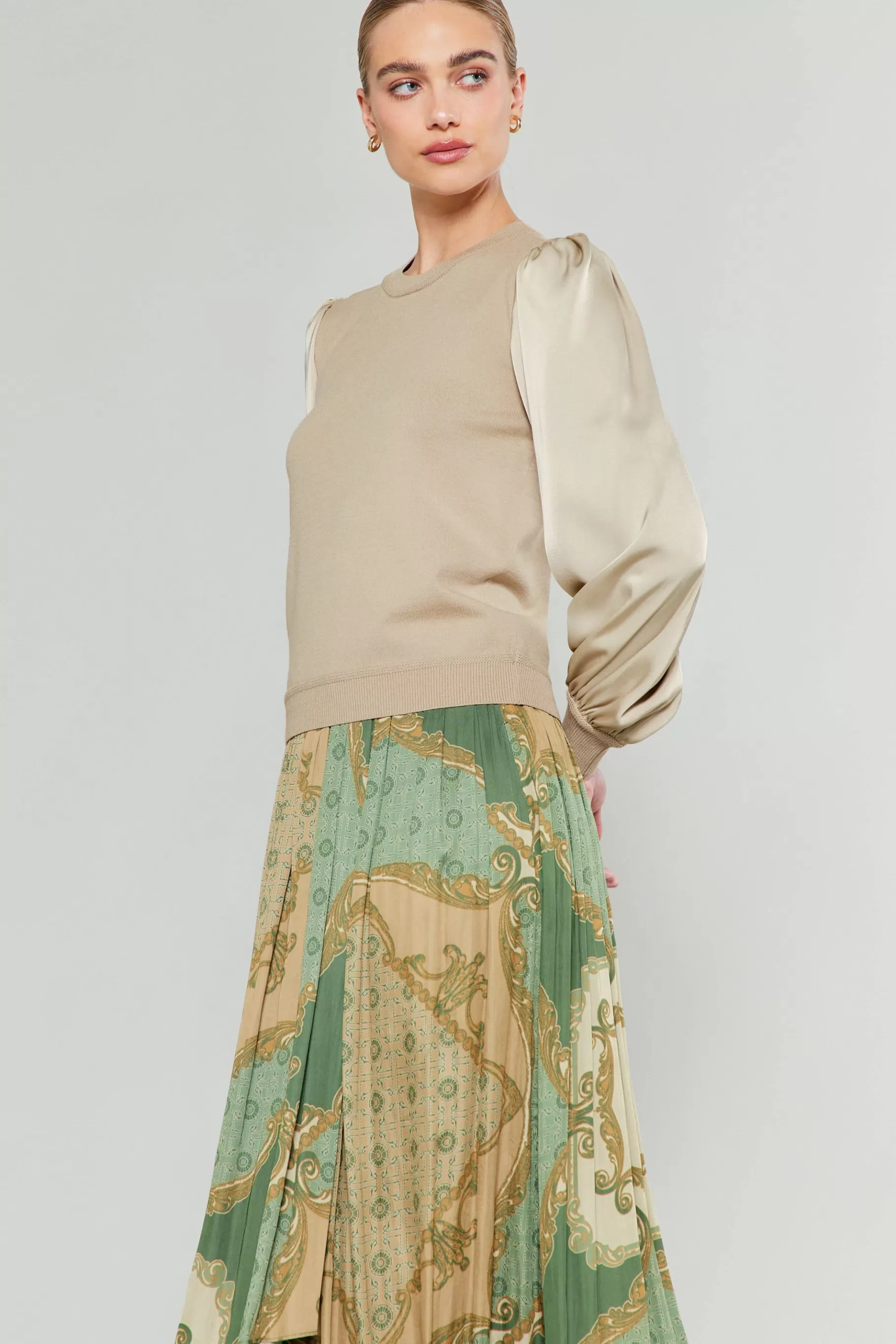 Current Air Knitwear | Sweaters>Ribbed Contrast Sleeve Sweater BEIGE