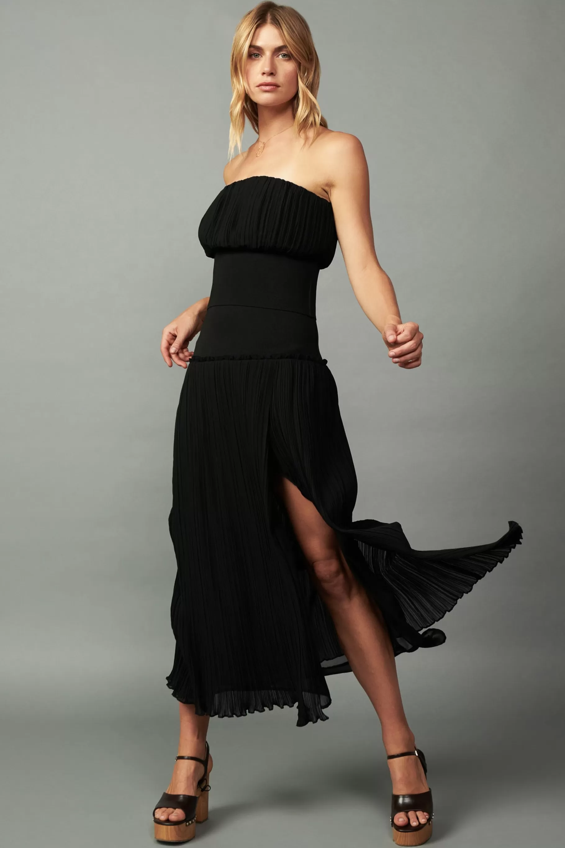 Current Air Skirts>Ribbed Waist Midi Skirt BLACK