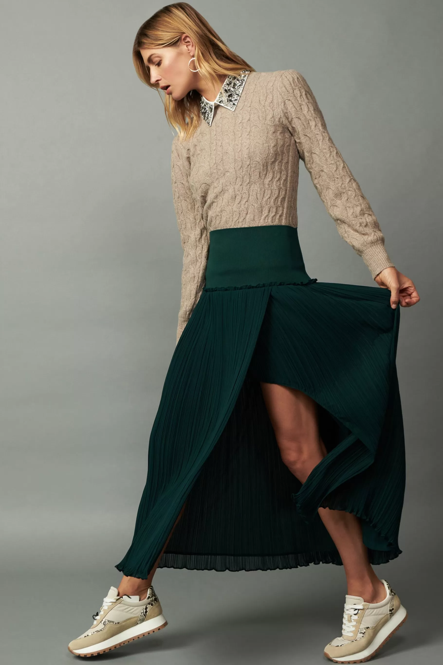 Current Air Skirts>Ribbed Waist Midi Skirt DARKGREEN