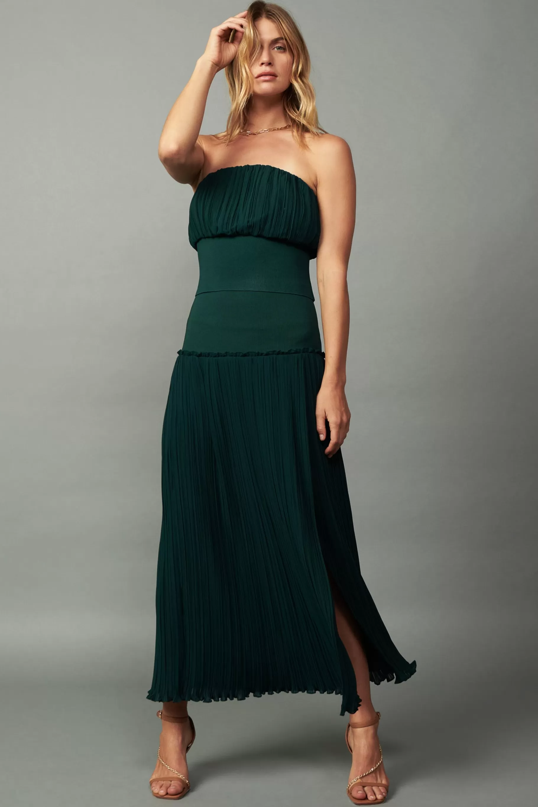 Current Air Skirts>Ribbed Waist Midi Skirt DARKGREEN