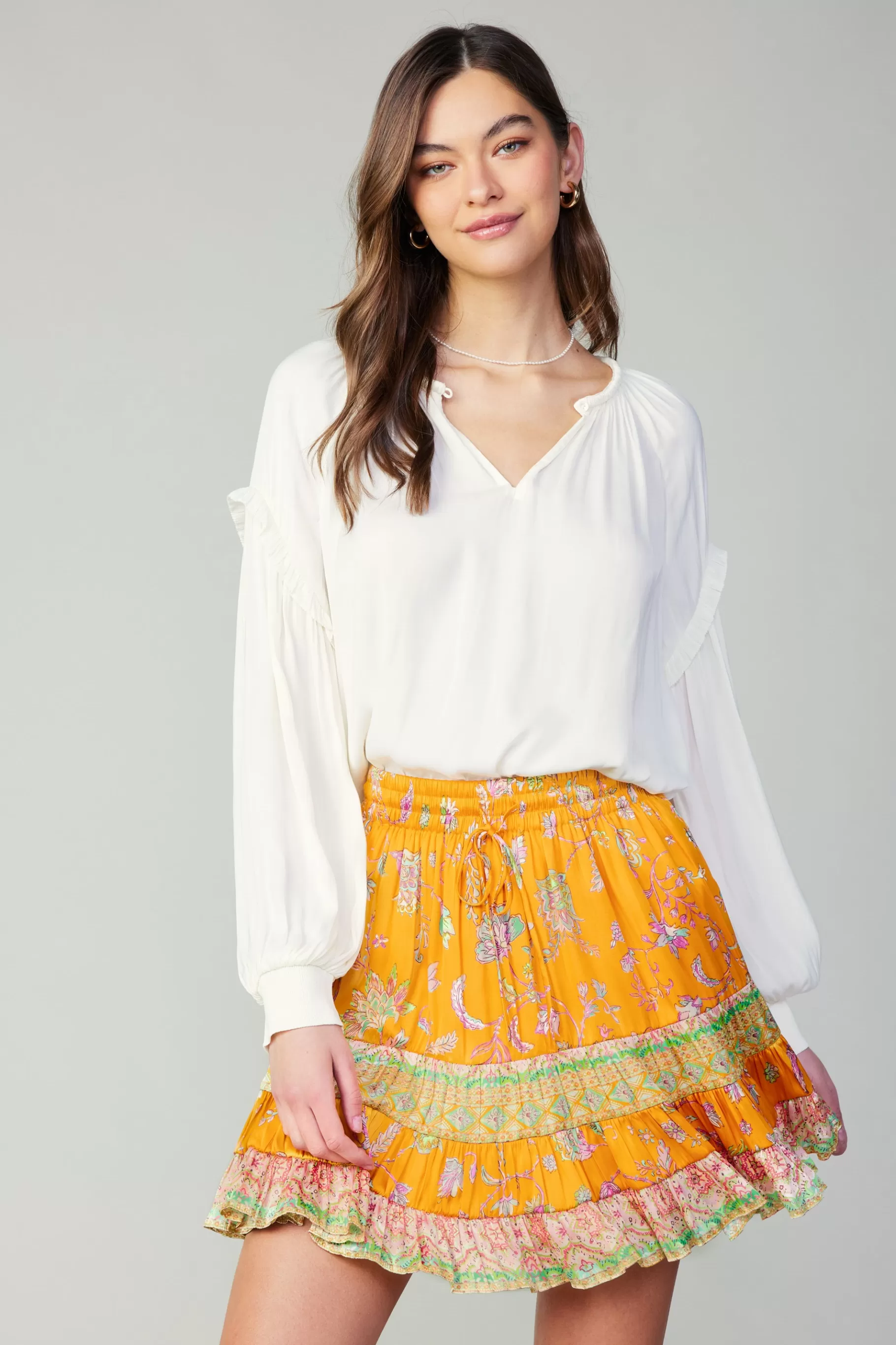 Current Air Long Sleeve Tops>Rope Trim Neckline Blouse CREAM