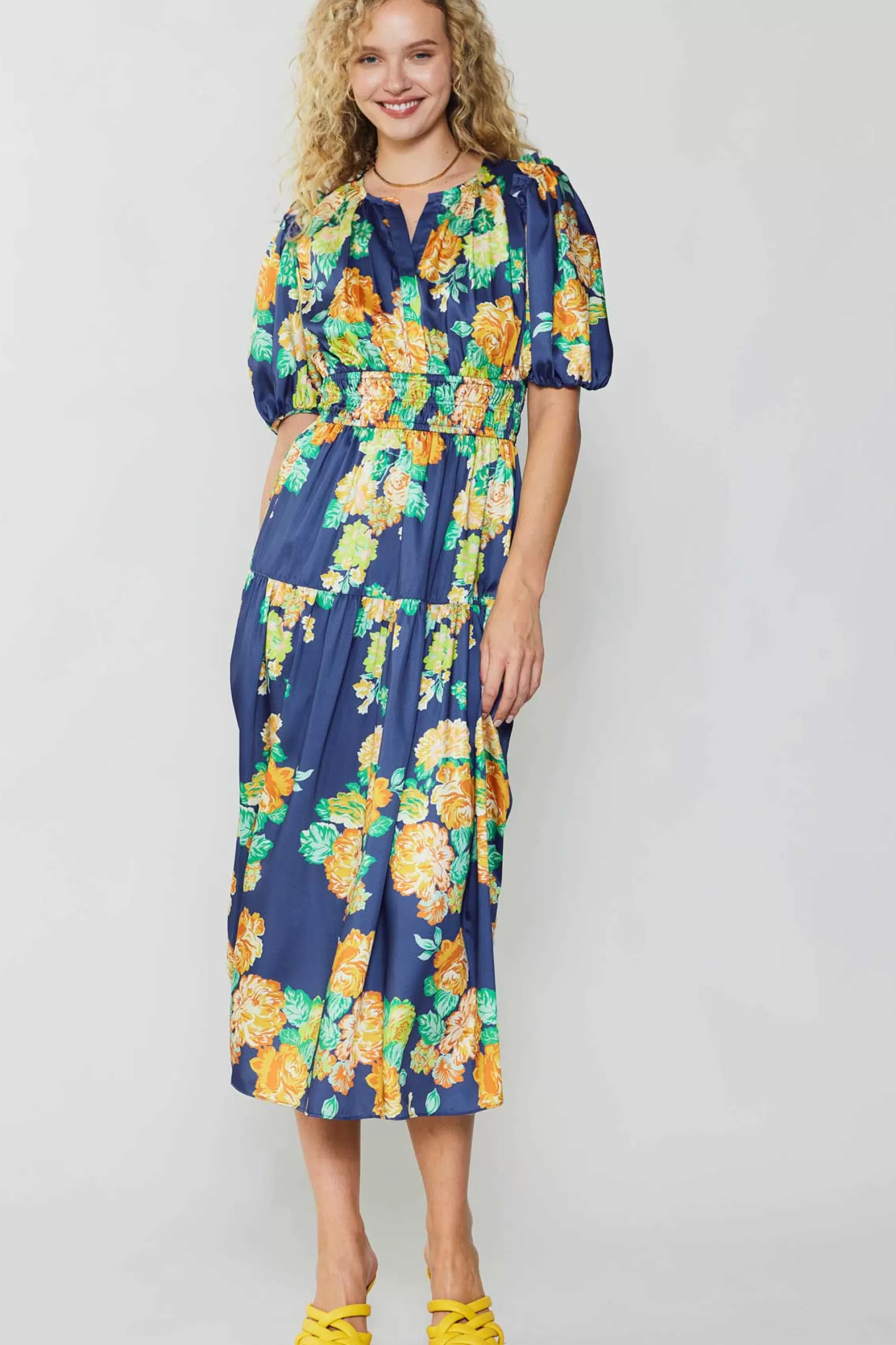Current Air Maxi Dresses | Midi Dresses>Rose Motif Maxi Dress NAVY