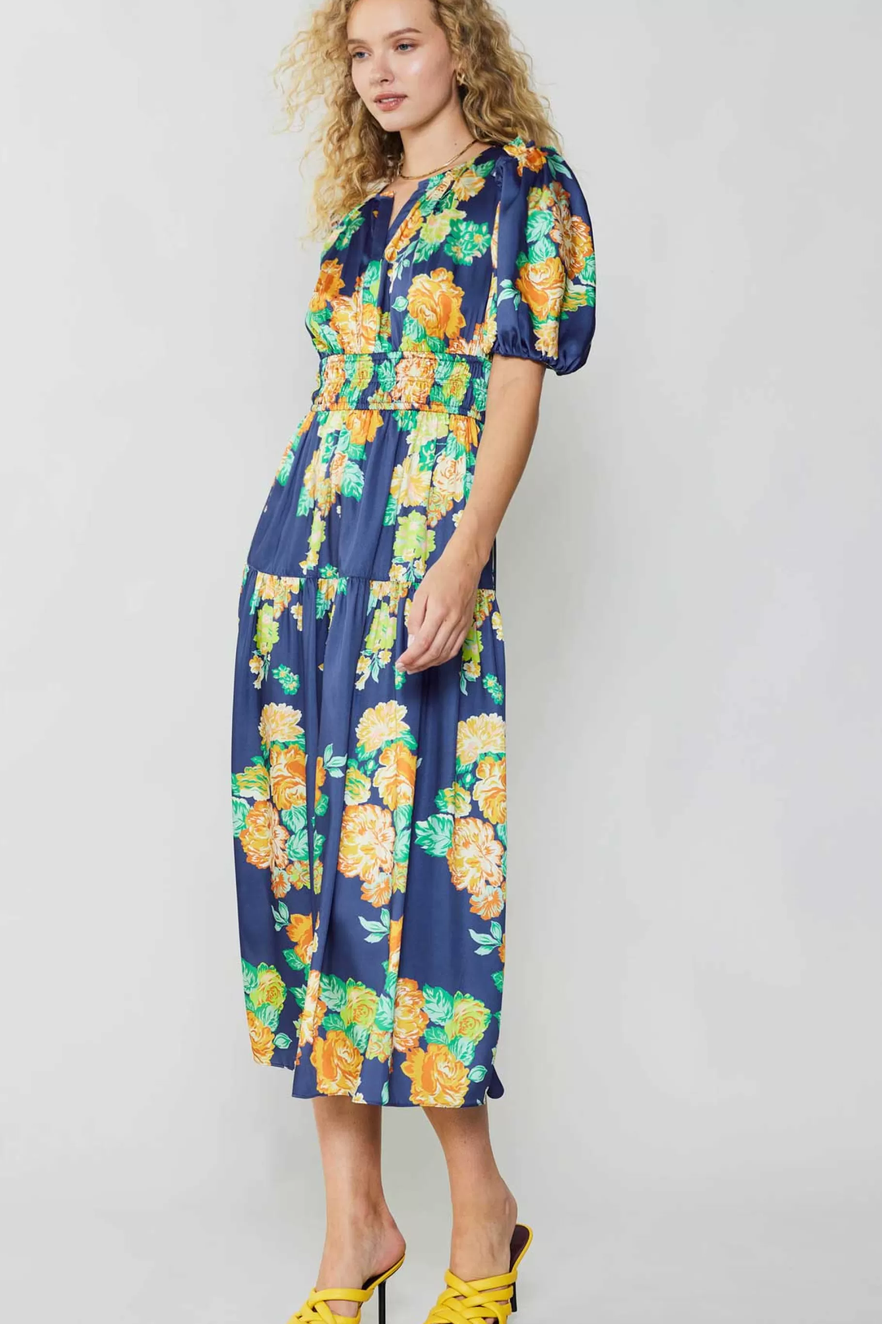 Current Air Maxi Dresses | Midi Dresses>Rose Motif Maxi Dress NAVY