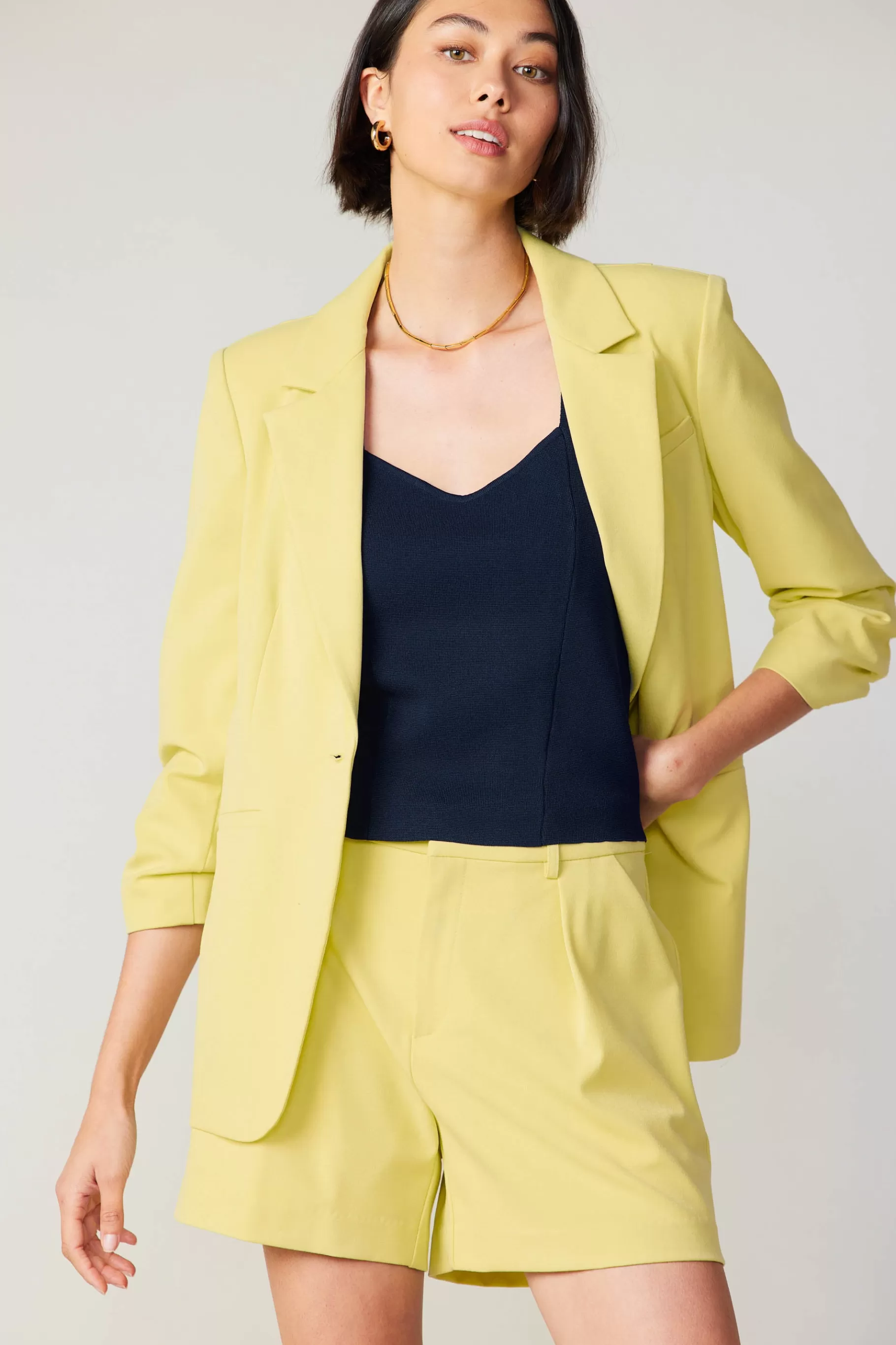 Current Air Coats & Jackets>Ruched Sleeve Blazer LEMON