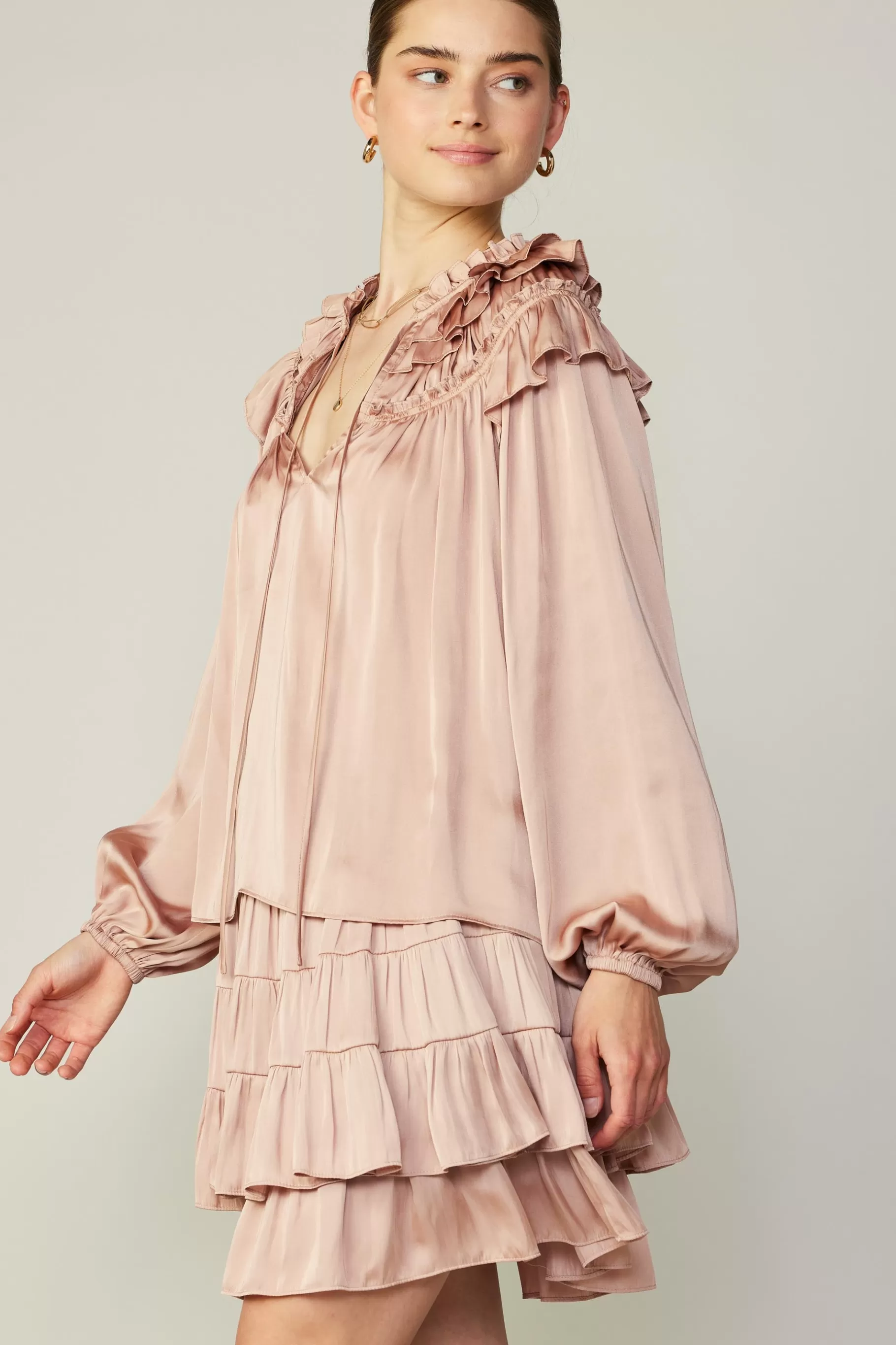 Current Air Long Sleeve Tops>Ruffle Cape Blouse FADEDBLUSH