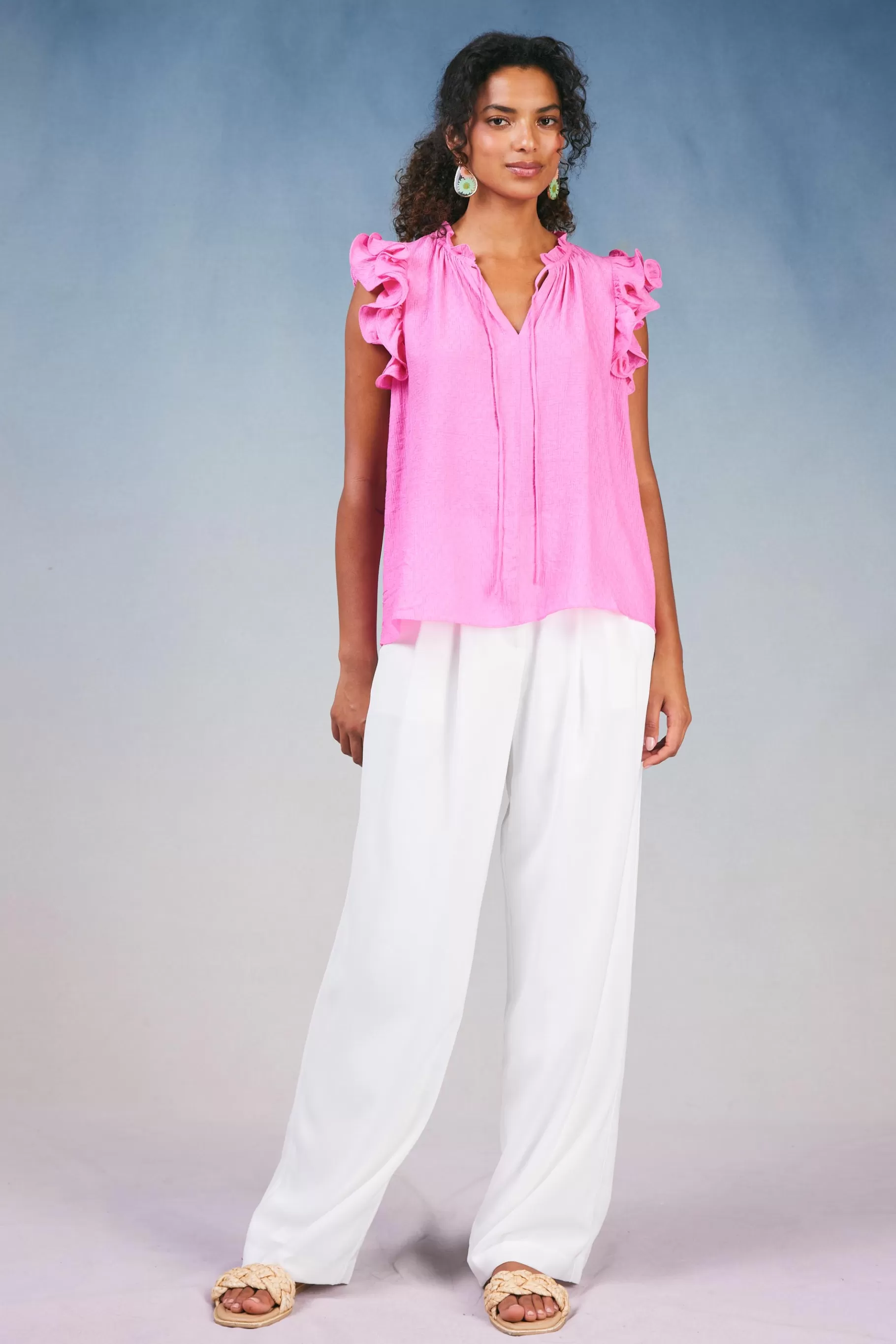 Current Air Sleeveless Tops>Ruffled Shoulder Sleeveless Blouse AZALEA