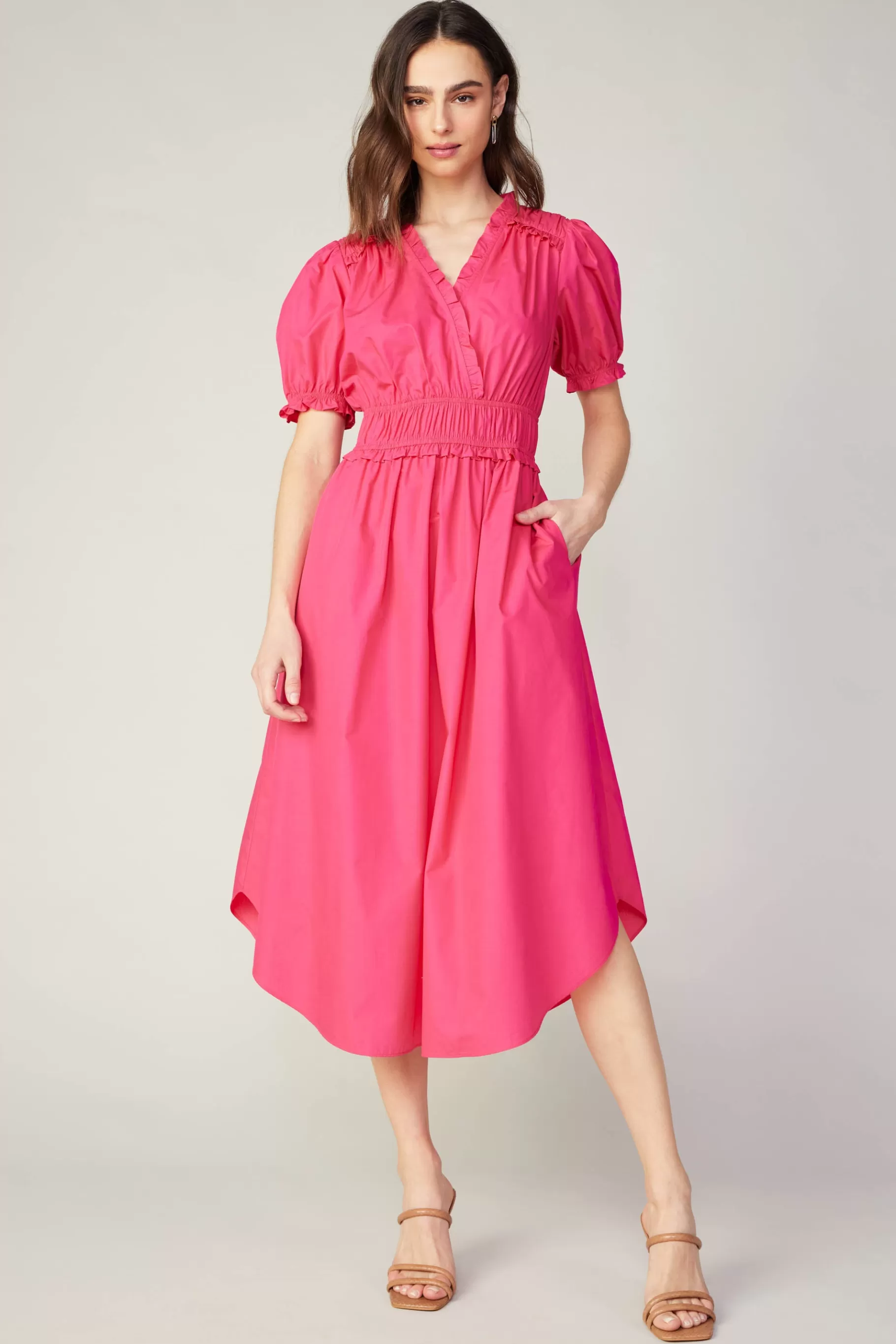 Current Air Midi Dresses>Ruffled Surplice Midi Dress FUCHSIA