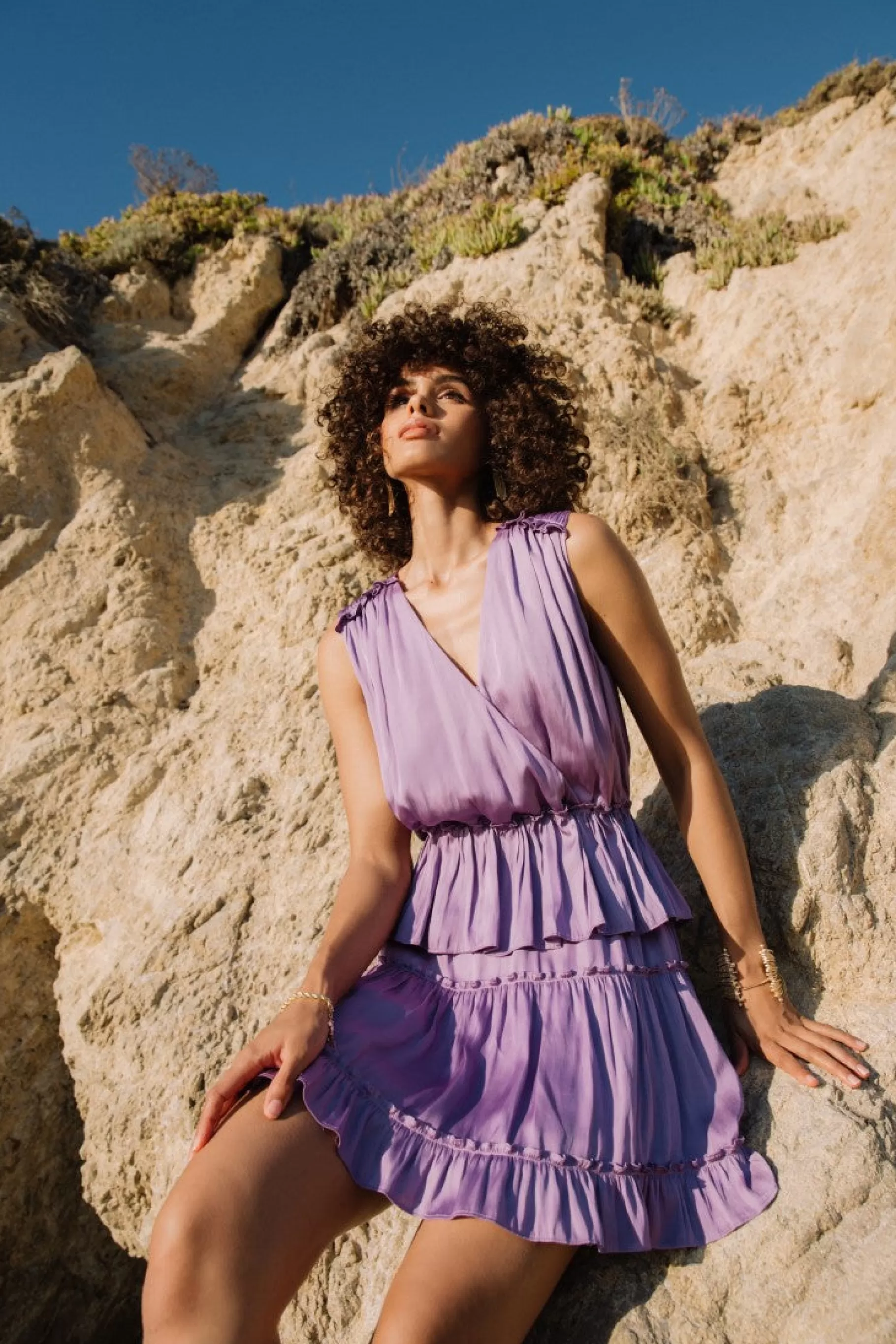 Current Air Mini Dresses>Ruffled Surplice Mini Dress DUSTYLILAC