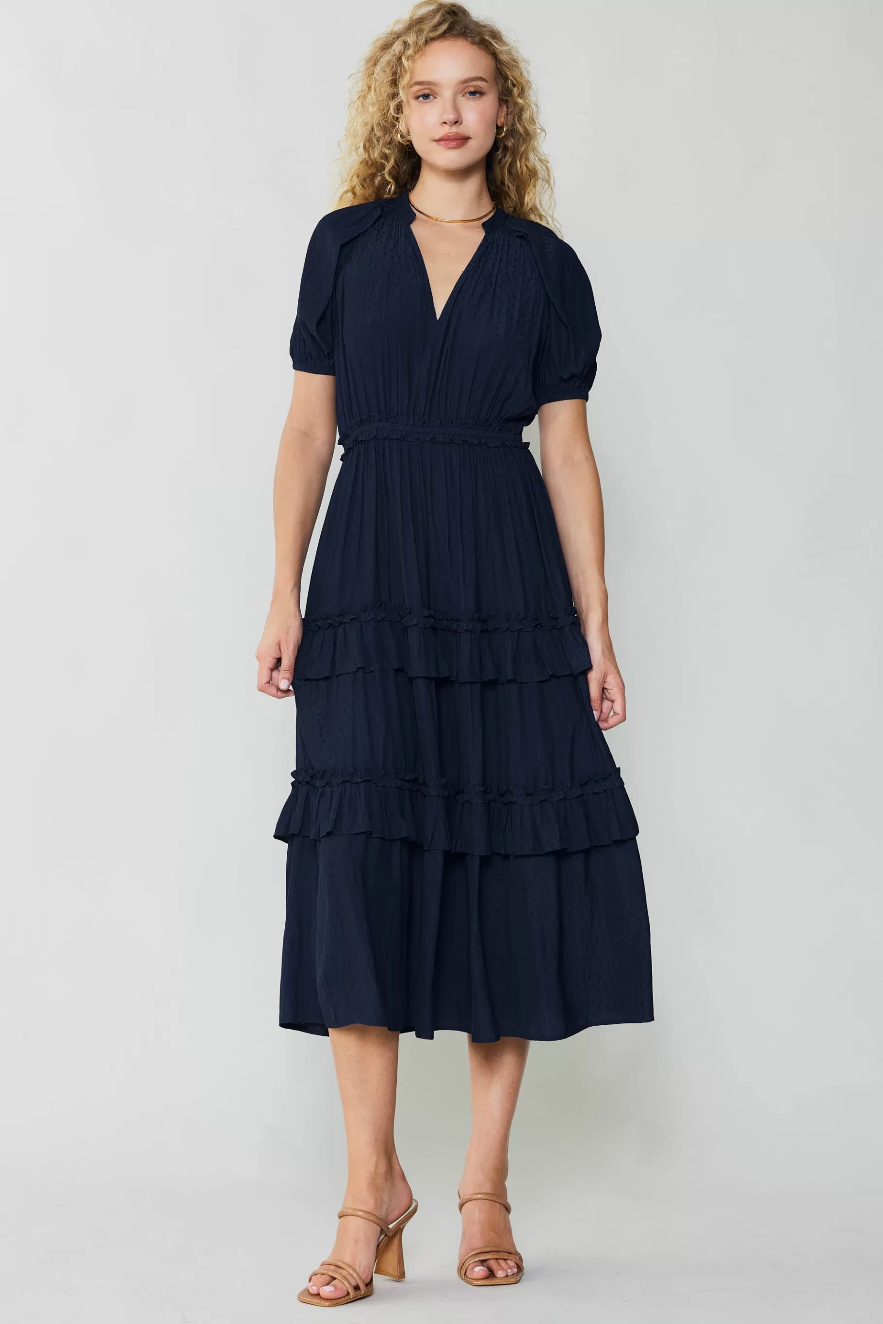 Current Air Maxi Dresses>Ruffled Tiered Maxi Dress NAVY