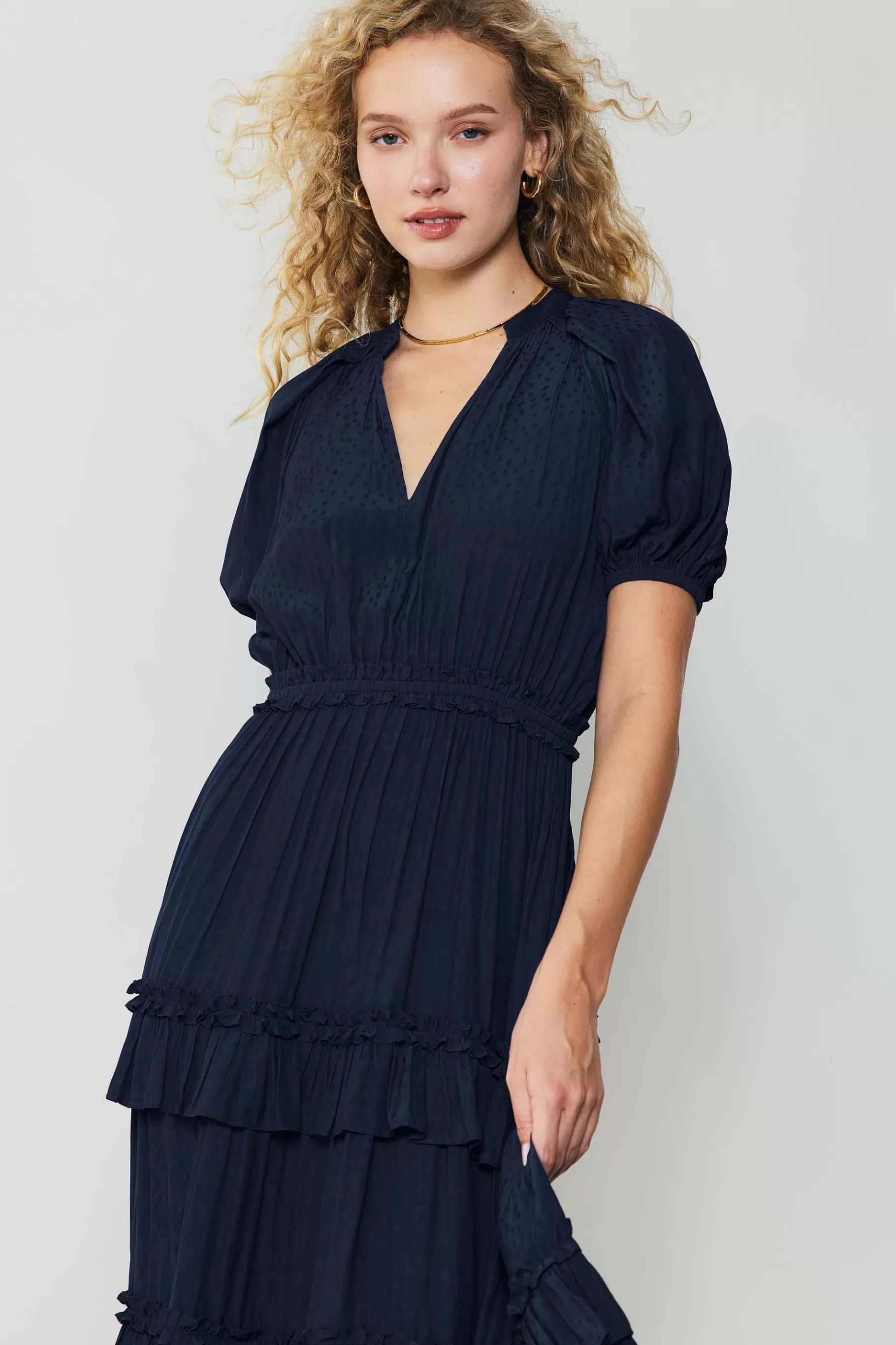 Current Air Maxi Dresses>Ruffled Tiered Maxi Dress NAVY