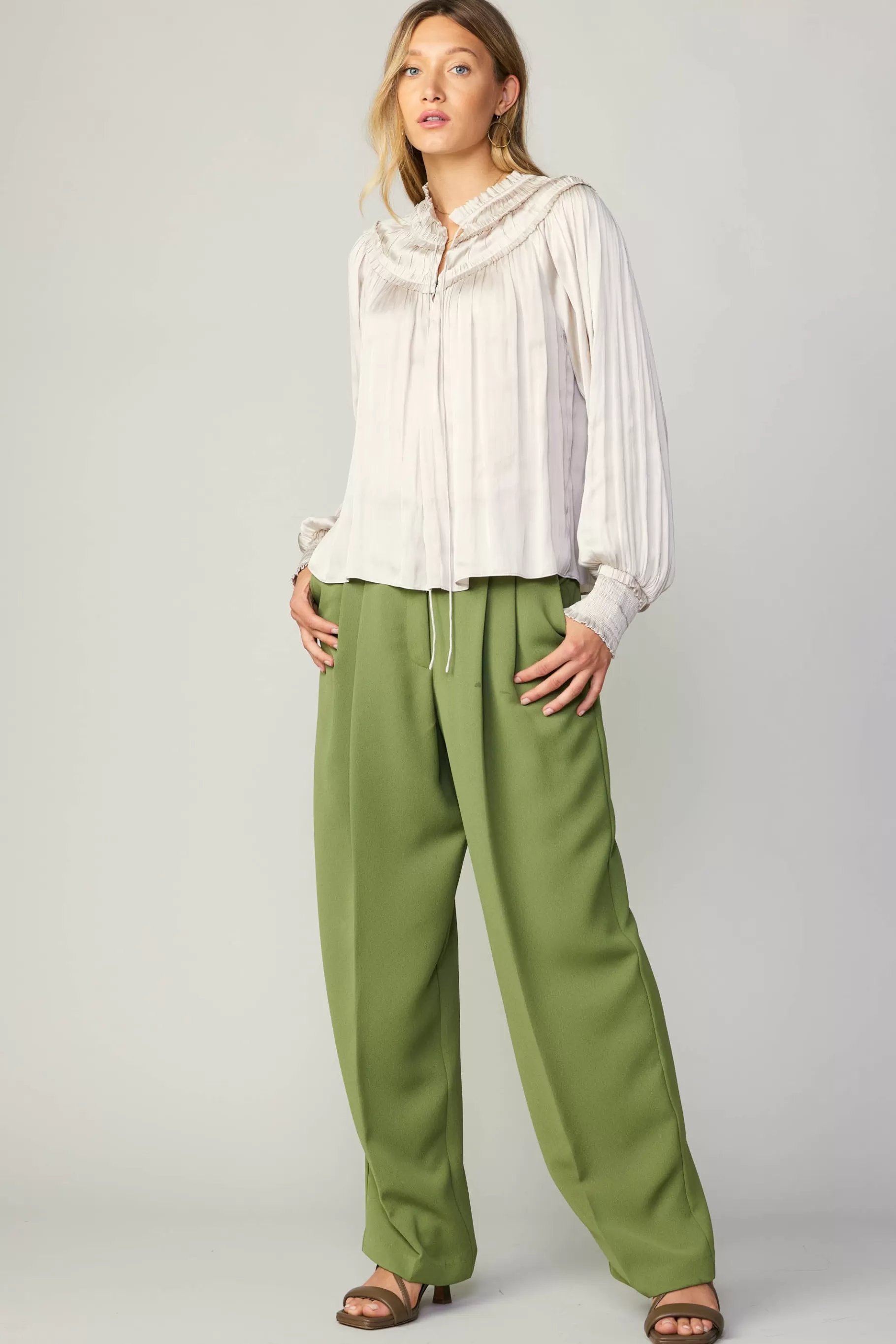 Current Air Long Sleeve Tops>Ruffled Yoke Blouse ECRU