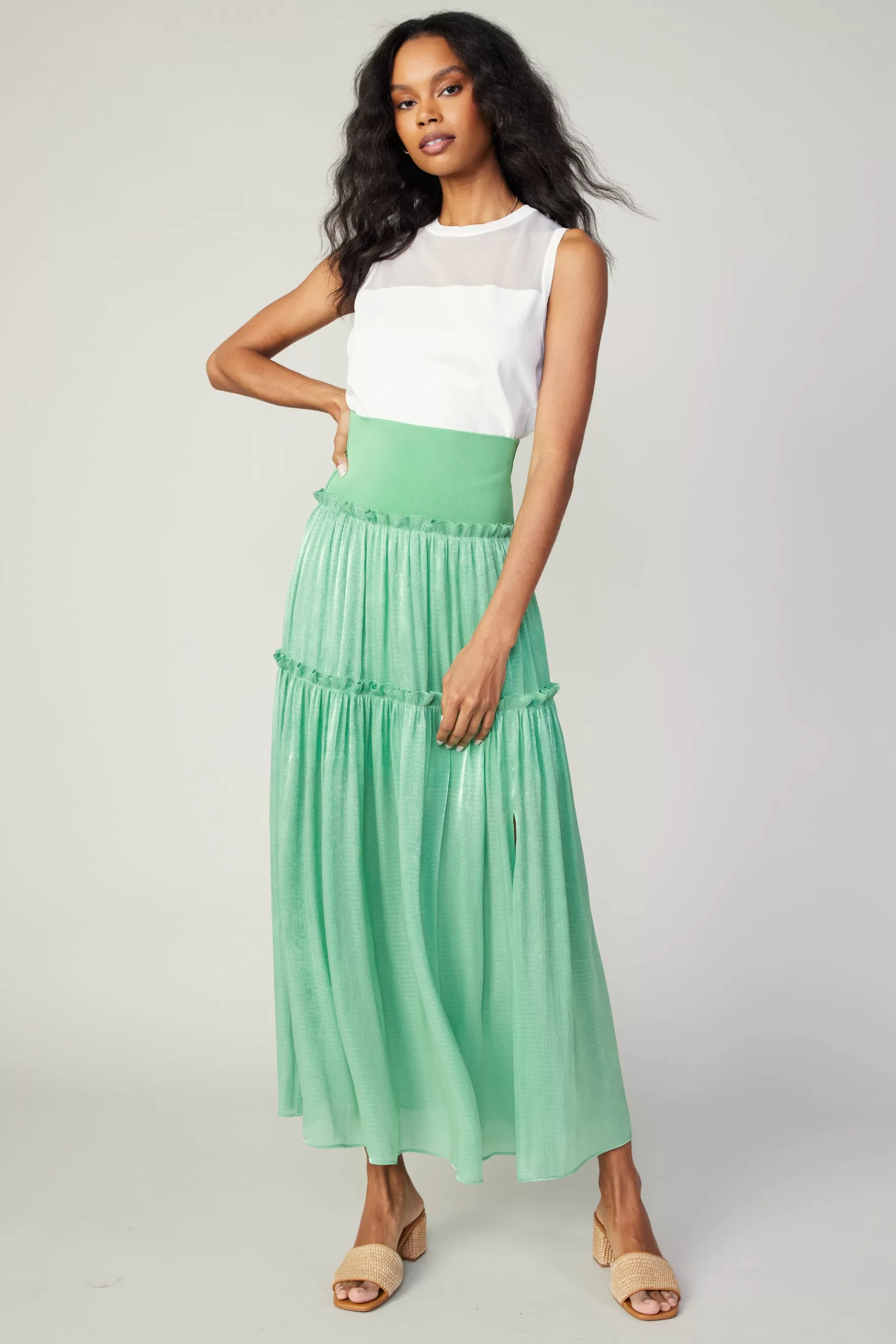 Current Air Skirts>Satin Weave Maxi Skirt COOLGREEN