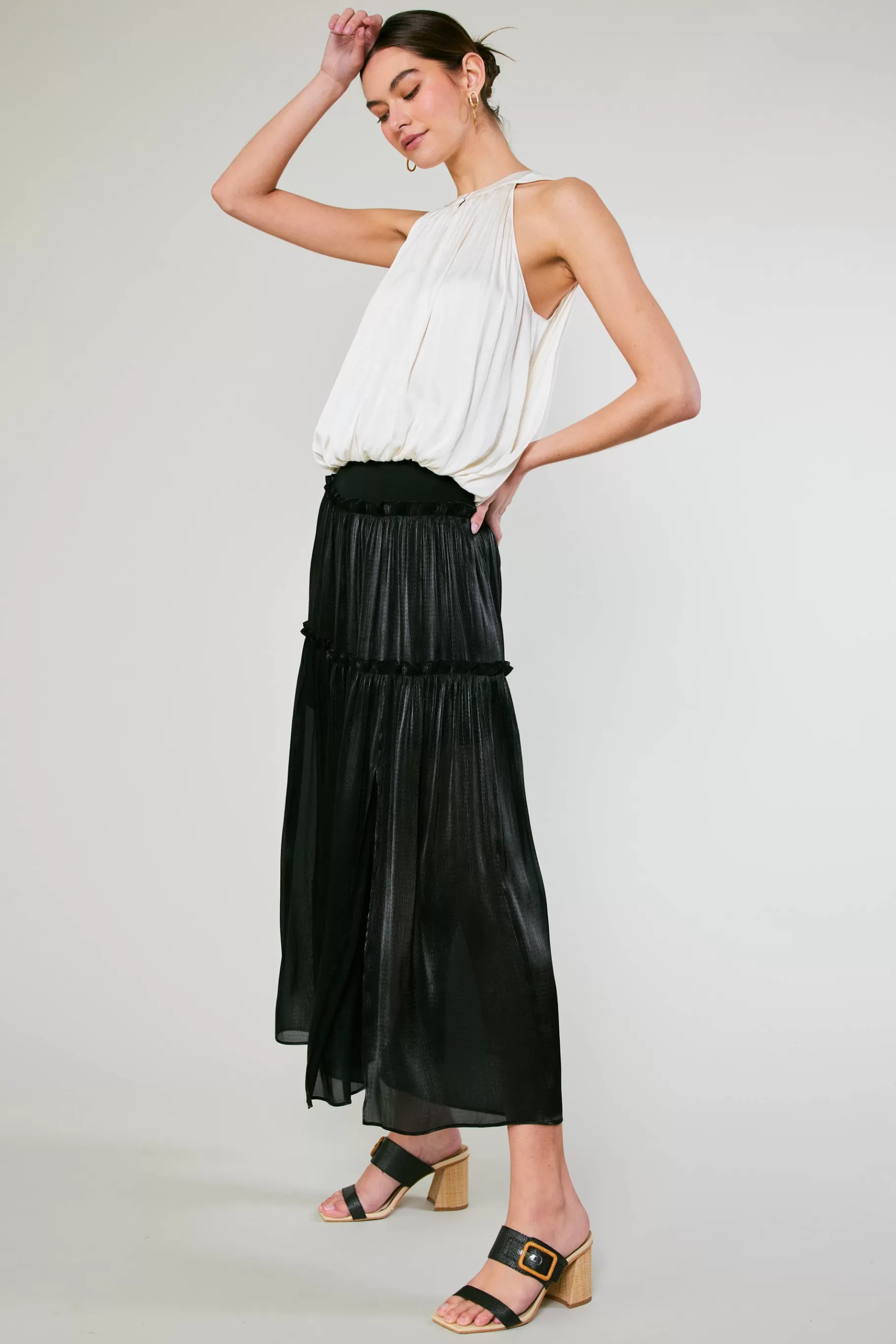 Current Air Skirts>Satin Weave Maxi Skirt BLACK