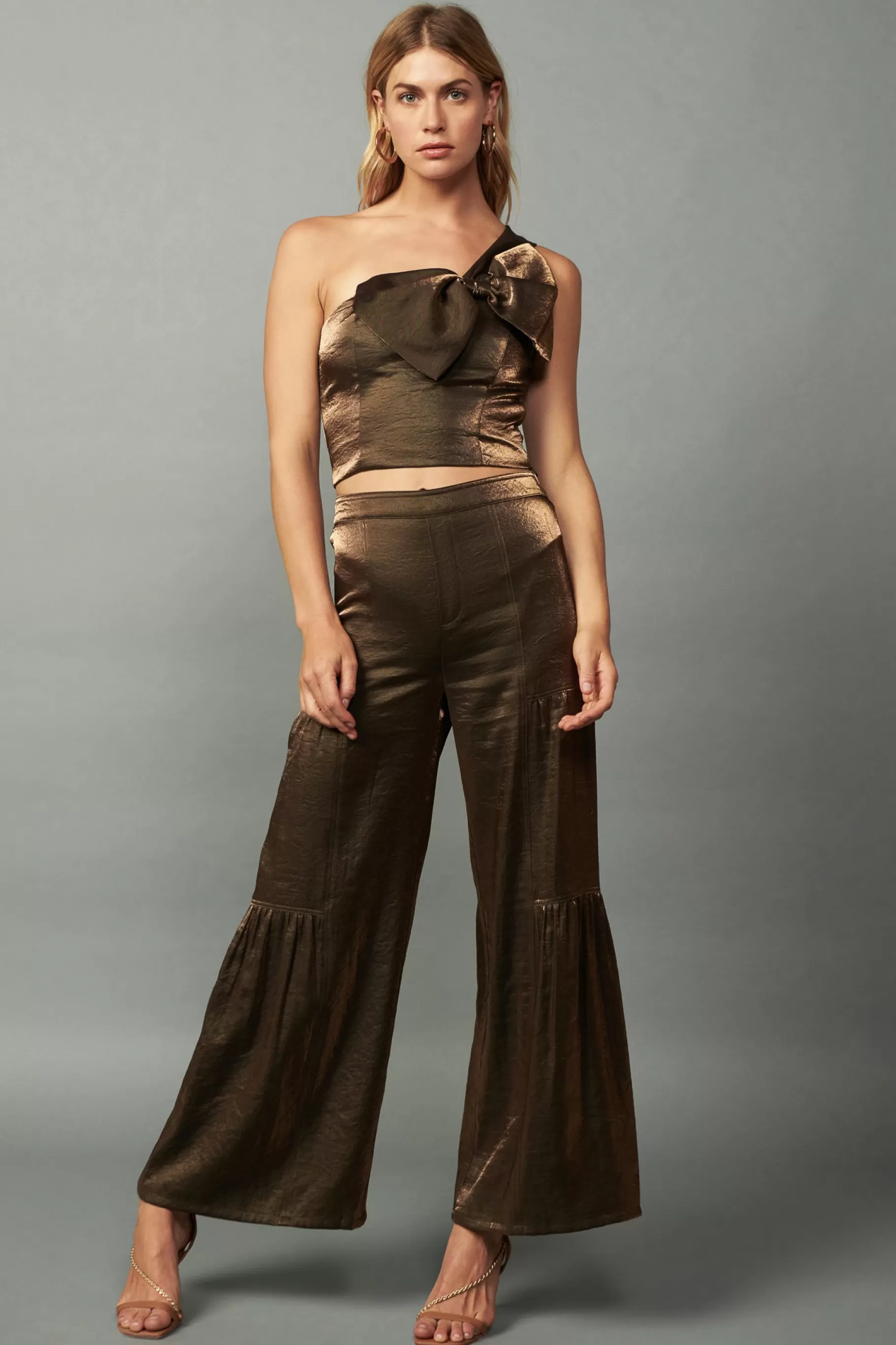 Current Air Pants>Satin Wide Leg Pants OLIVEGOLD