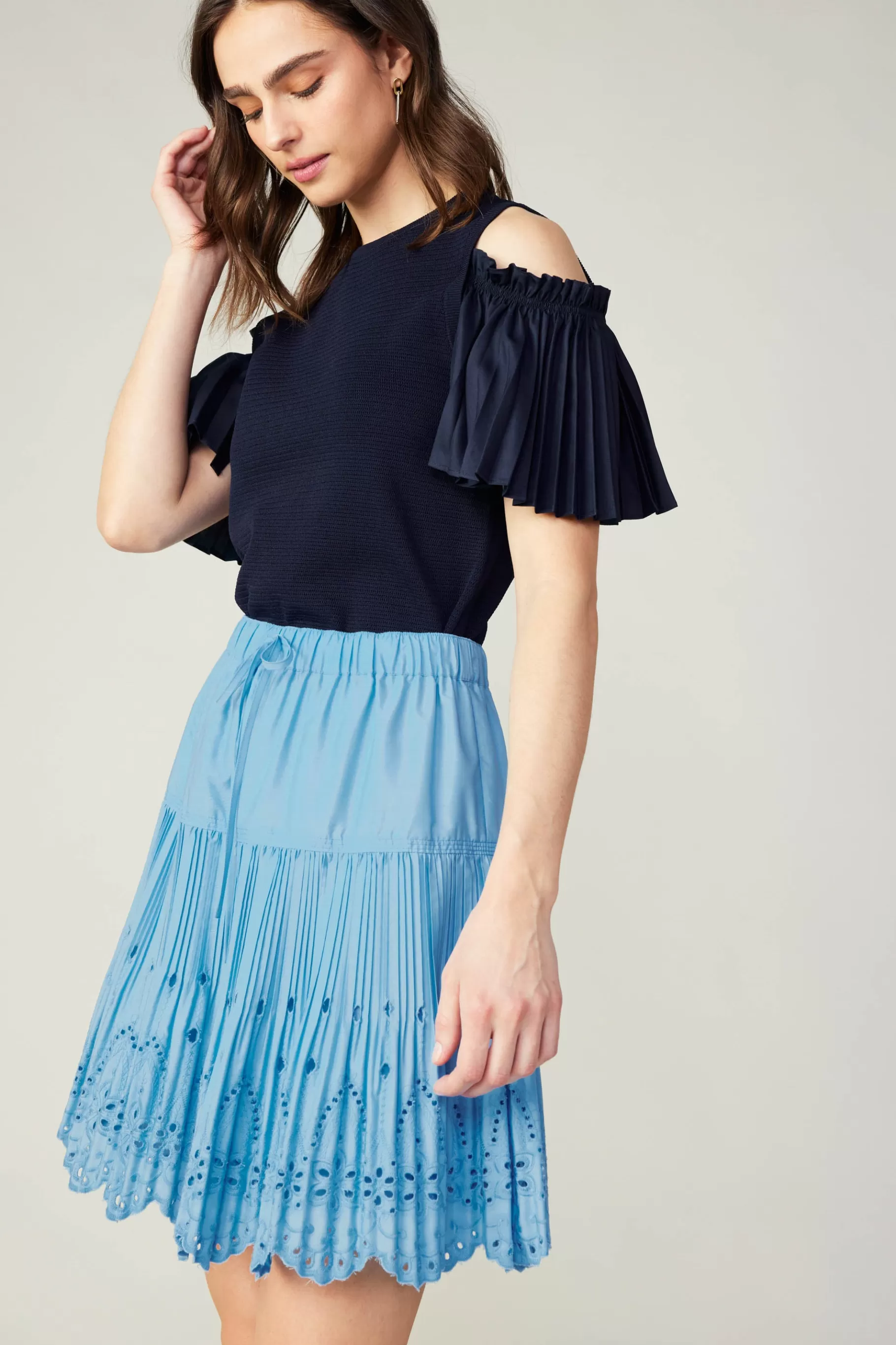 Current Air Skirts>Scallop Eyelet Skirt BABYBLUE