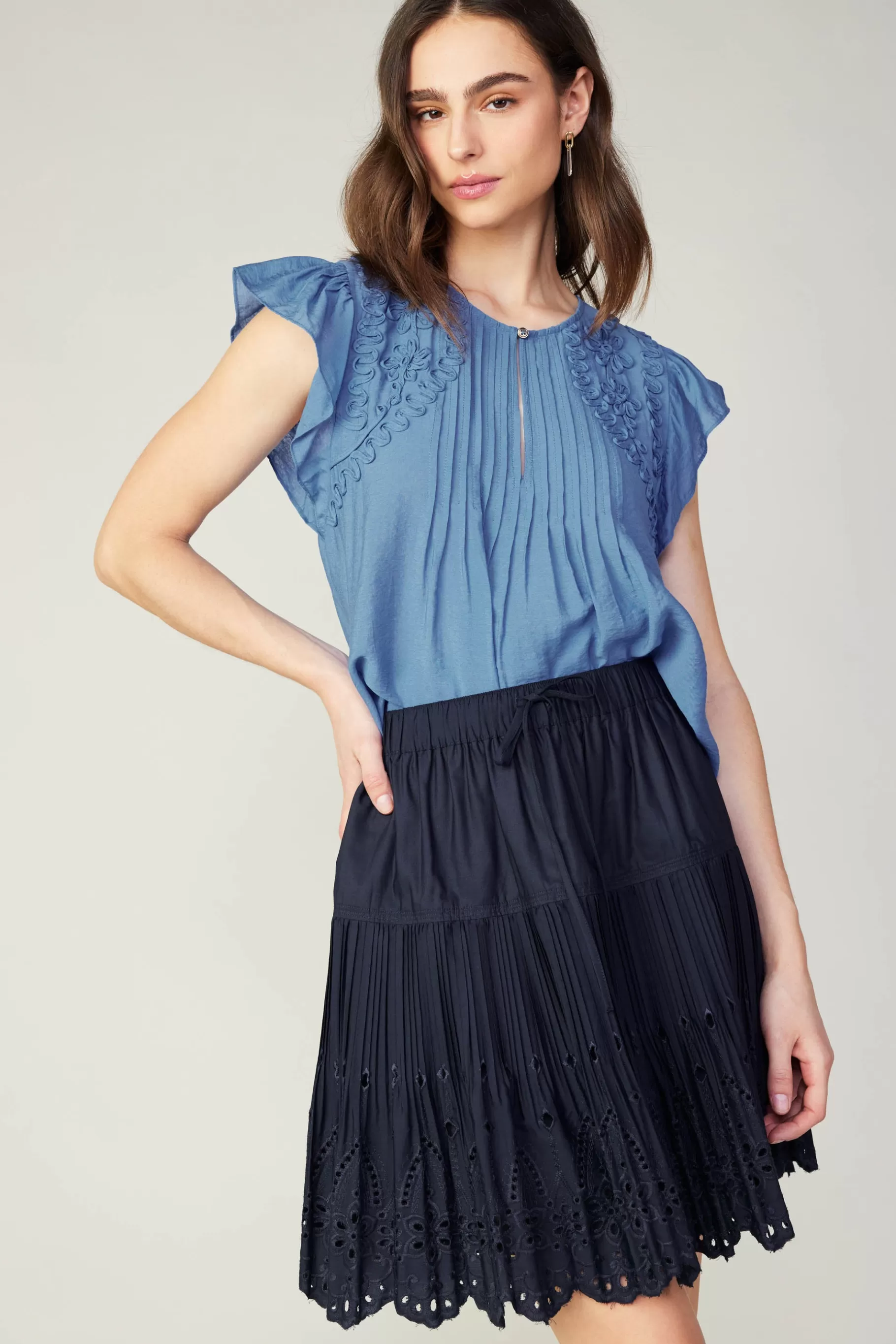 Current Air Skirts>Scallop Eyelet Skirt DARKNAVY