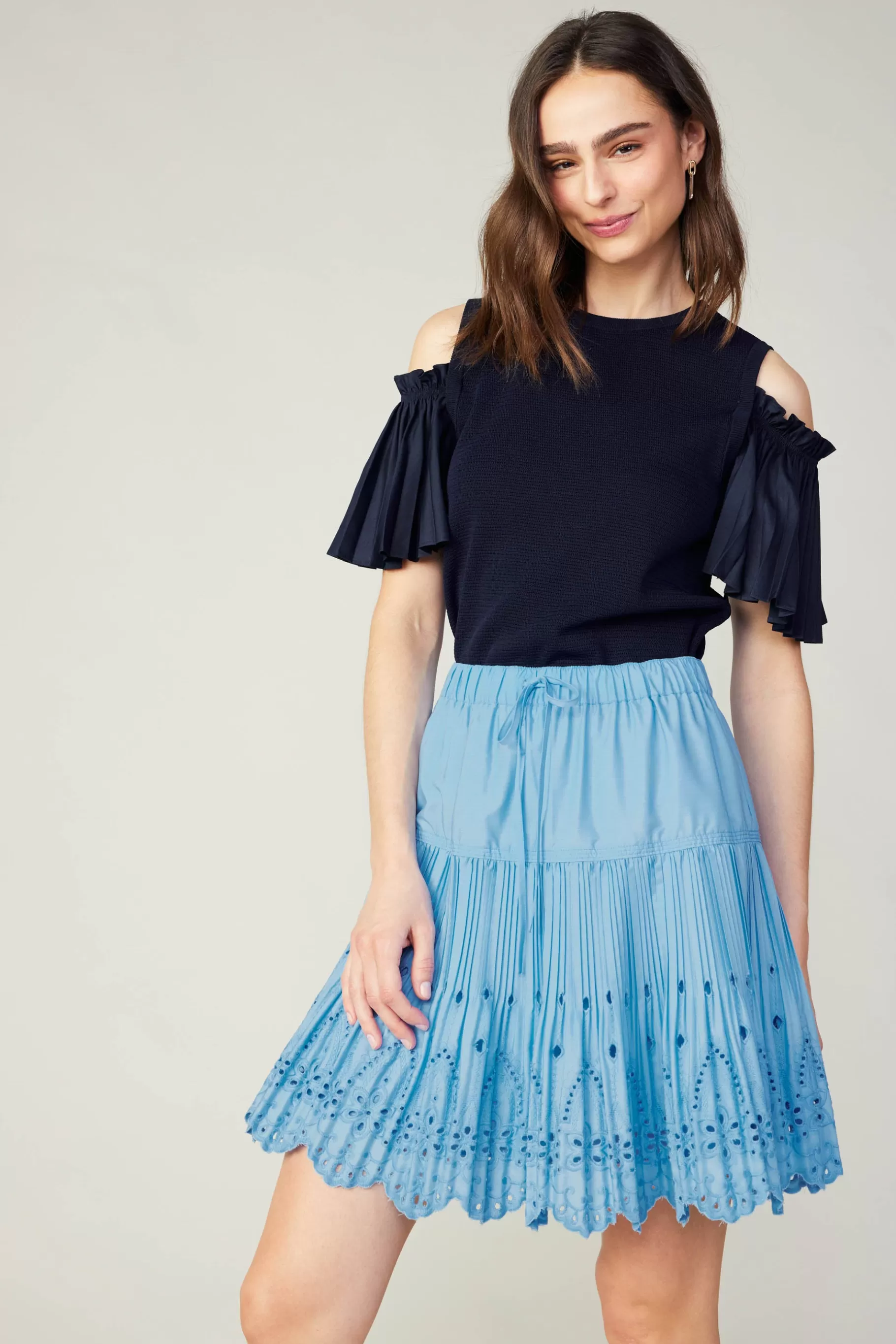 Current Air Skirts>Scallop Eyelet Skirt BABYBLUE
