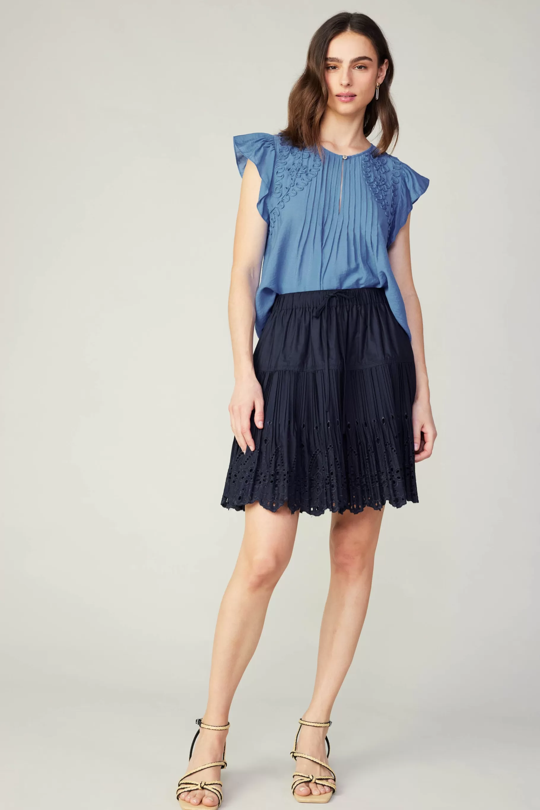 Current Air Skirts>Scallop Eyelet Skirt DARKNAVY
