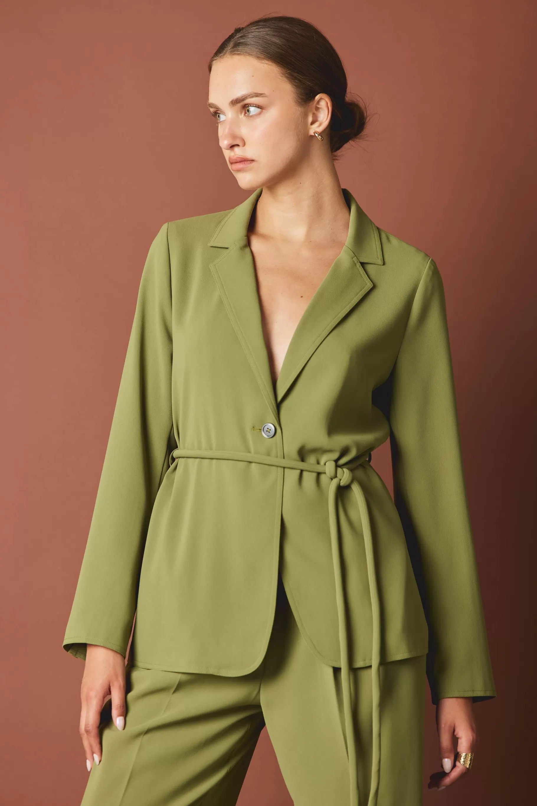 Current Air Coats & Jackets>Self Tie Blazer OLIVE