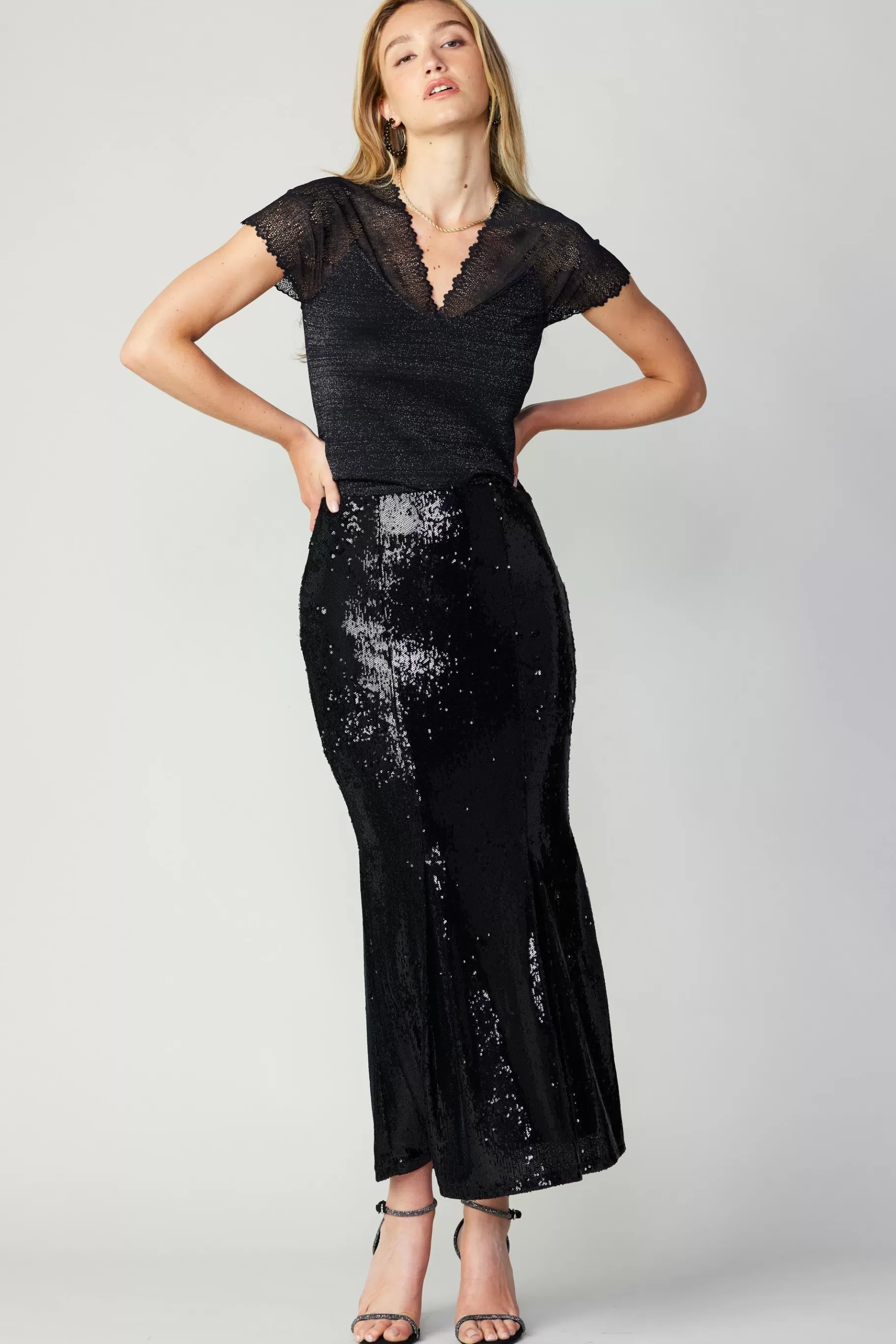 Current Air Skirts>Sequin Flared Skirt BLACK