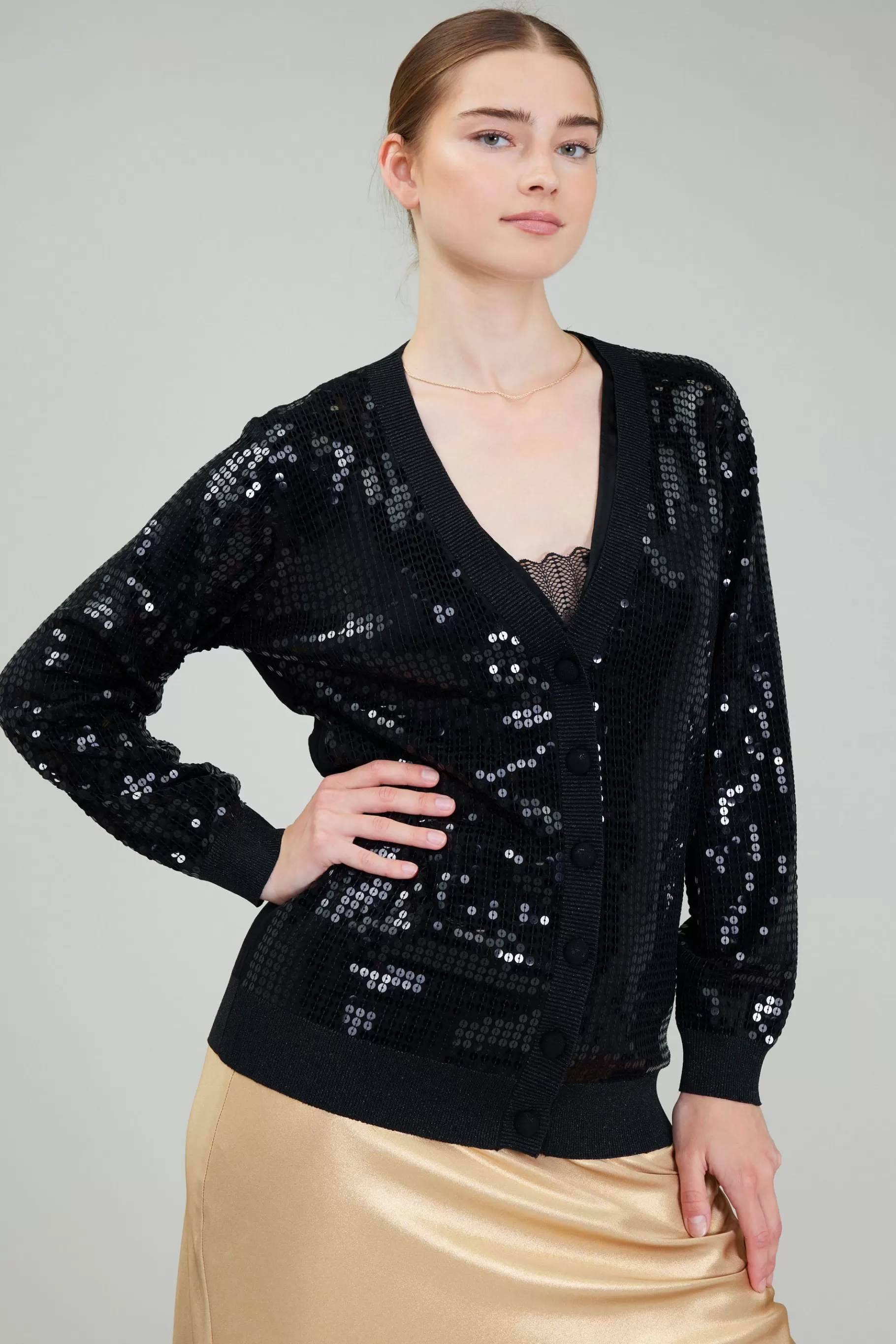 Current Air Cardigans>Sequin Jacket BLACK