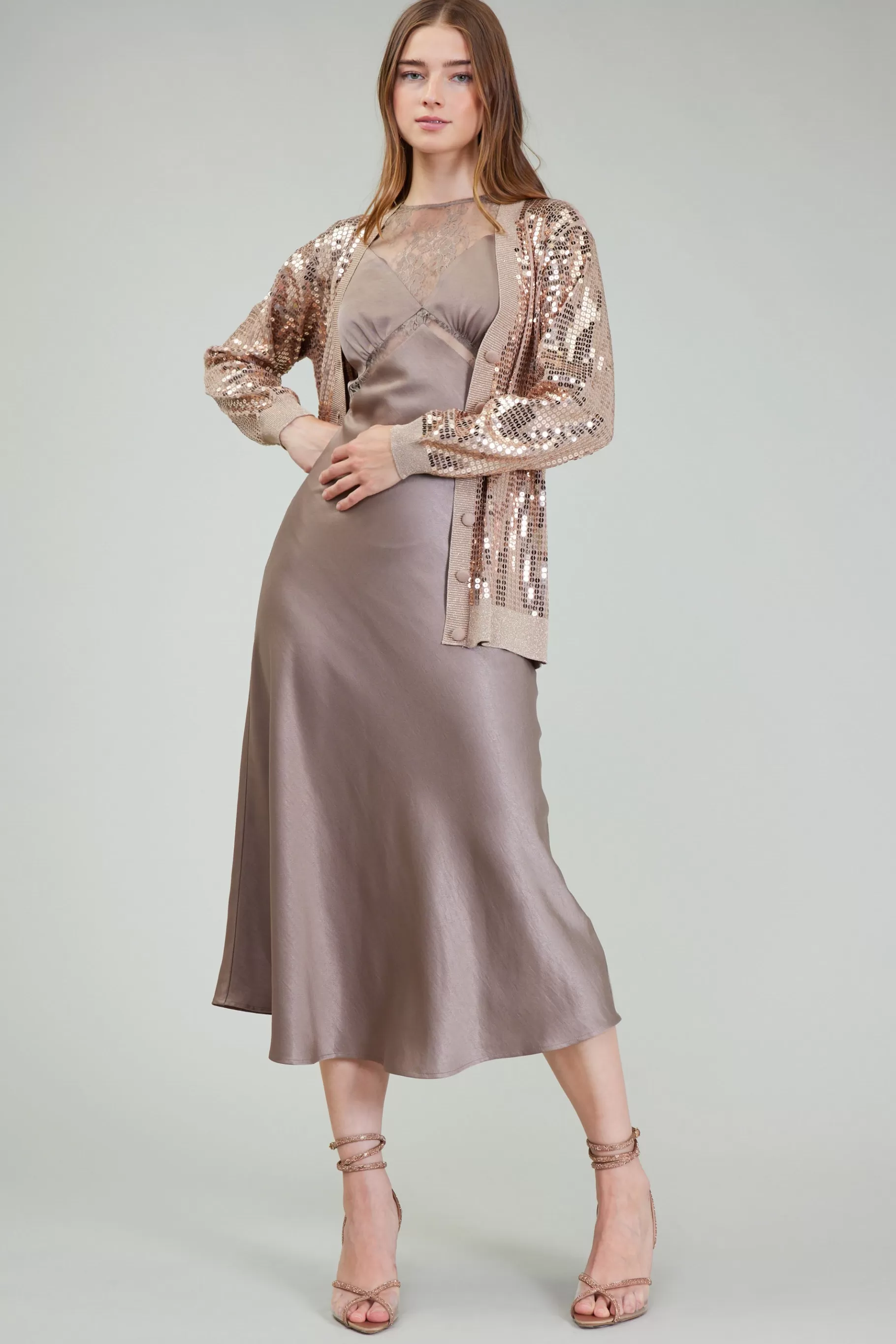 Current Air Cardigans>Sequin Jacket TAUPE