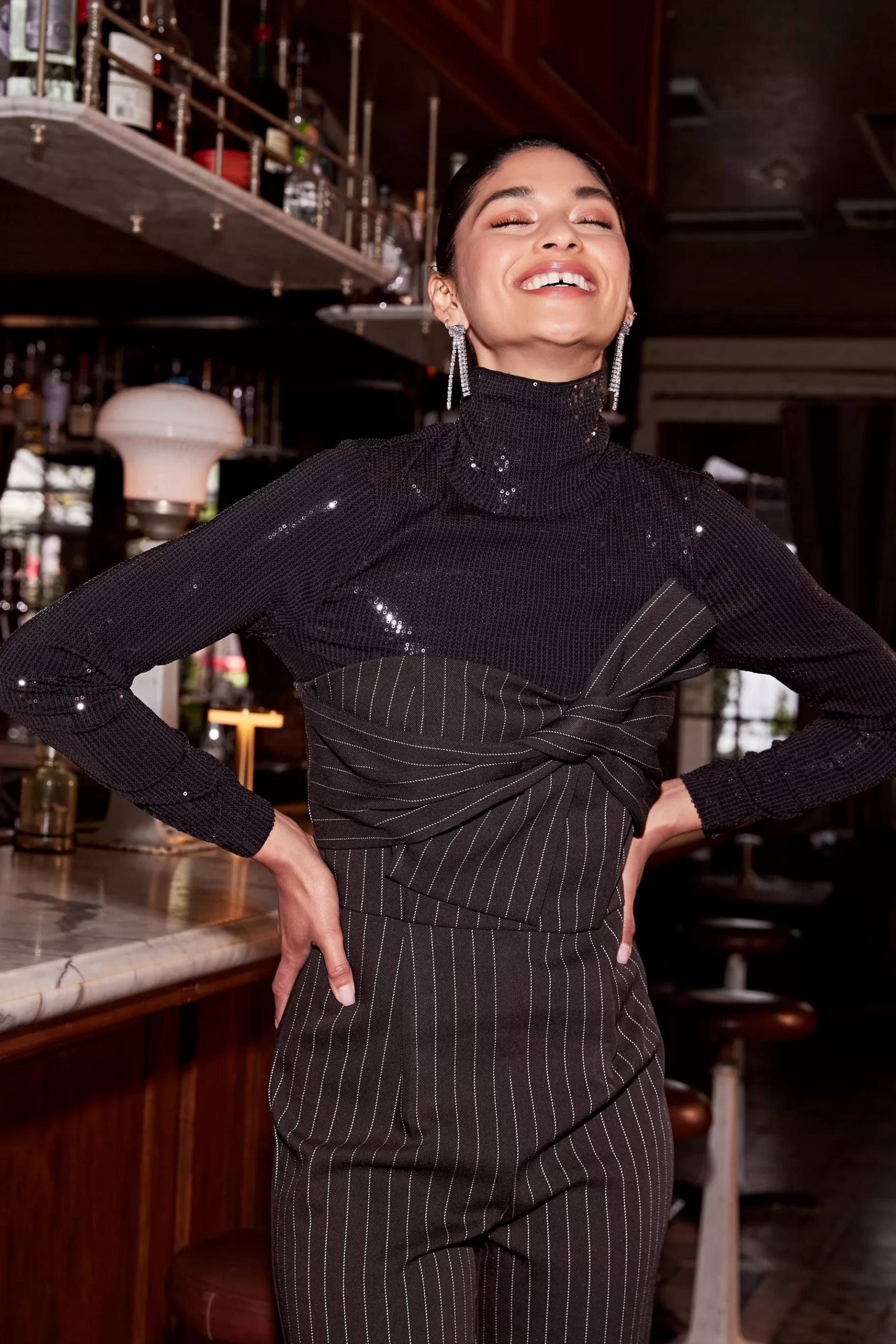 Current Air Long Sleeve Tops>Sequin Turtleneck Top BLACK