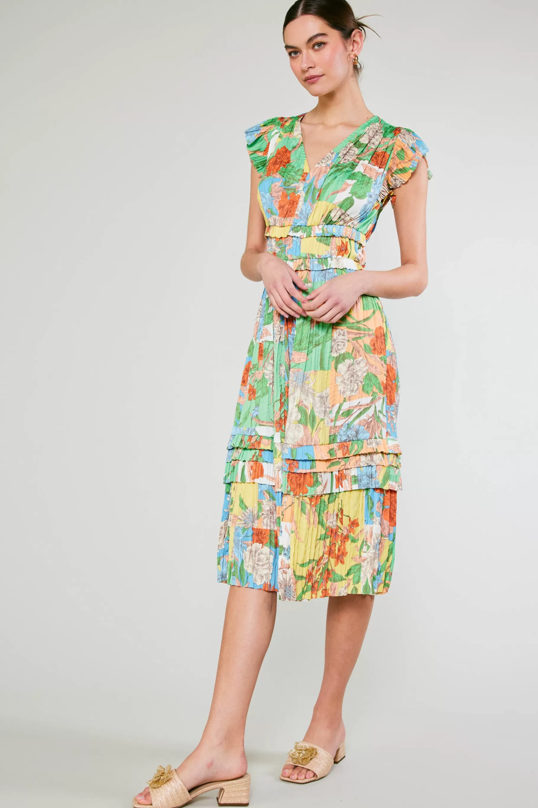 Current Air Midi Dresses>Sereia Pleated Midi Dress FLORALMLT