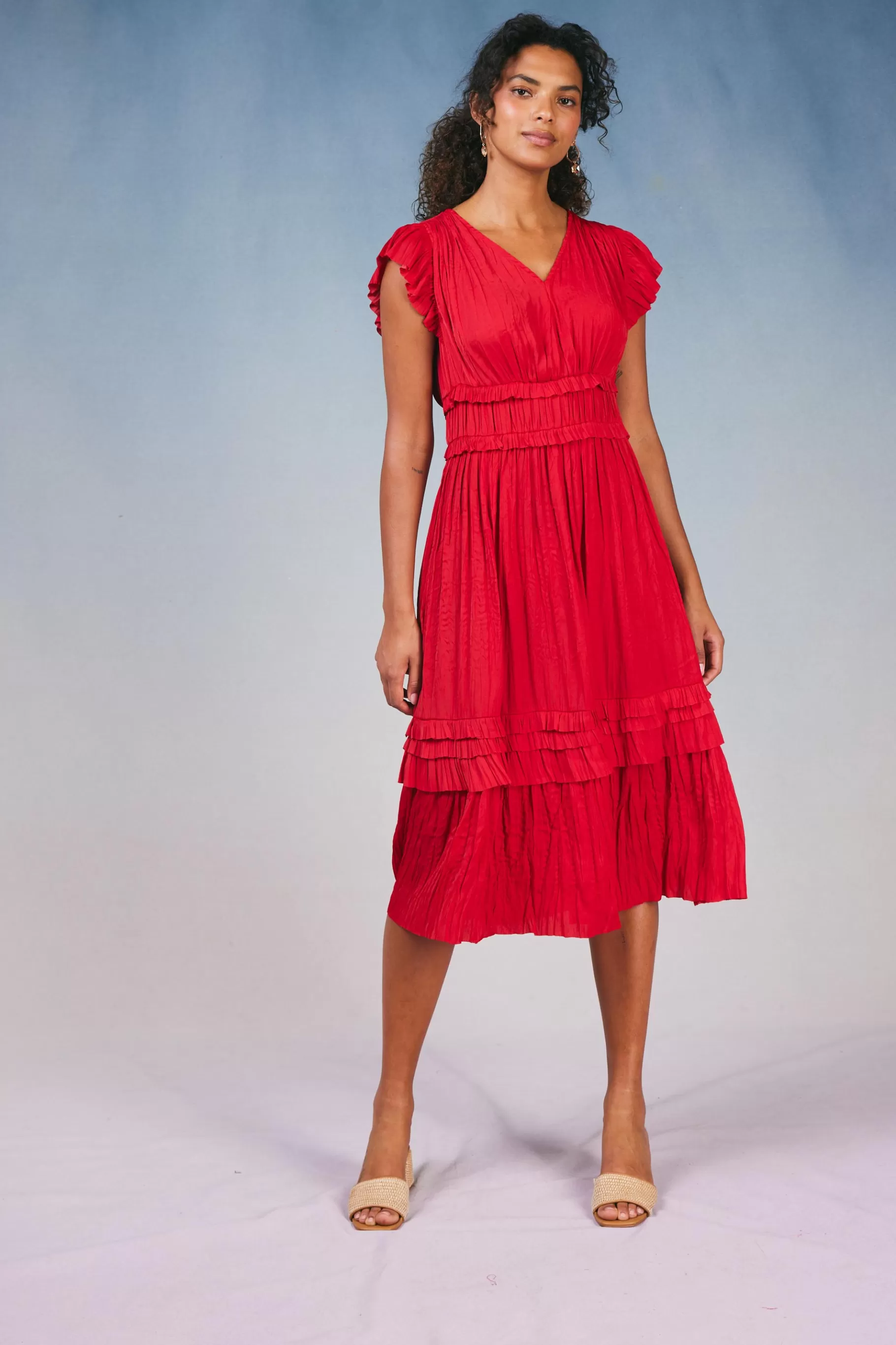 Current Air Midi Dresses>Sereia Pleated Midi Dress RED