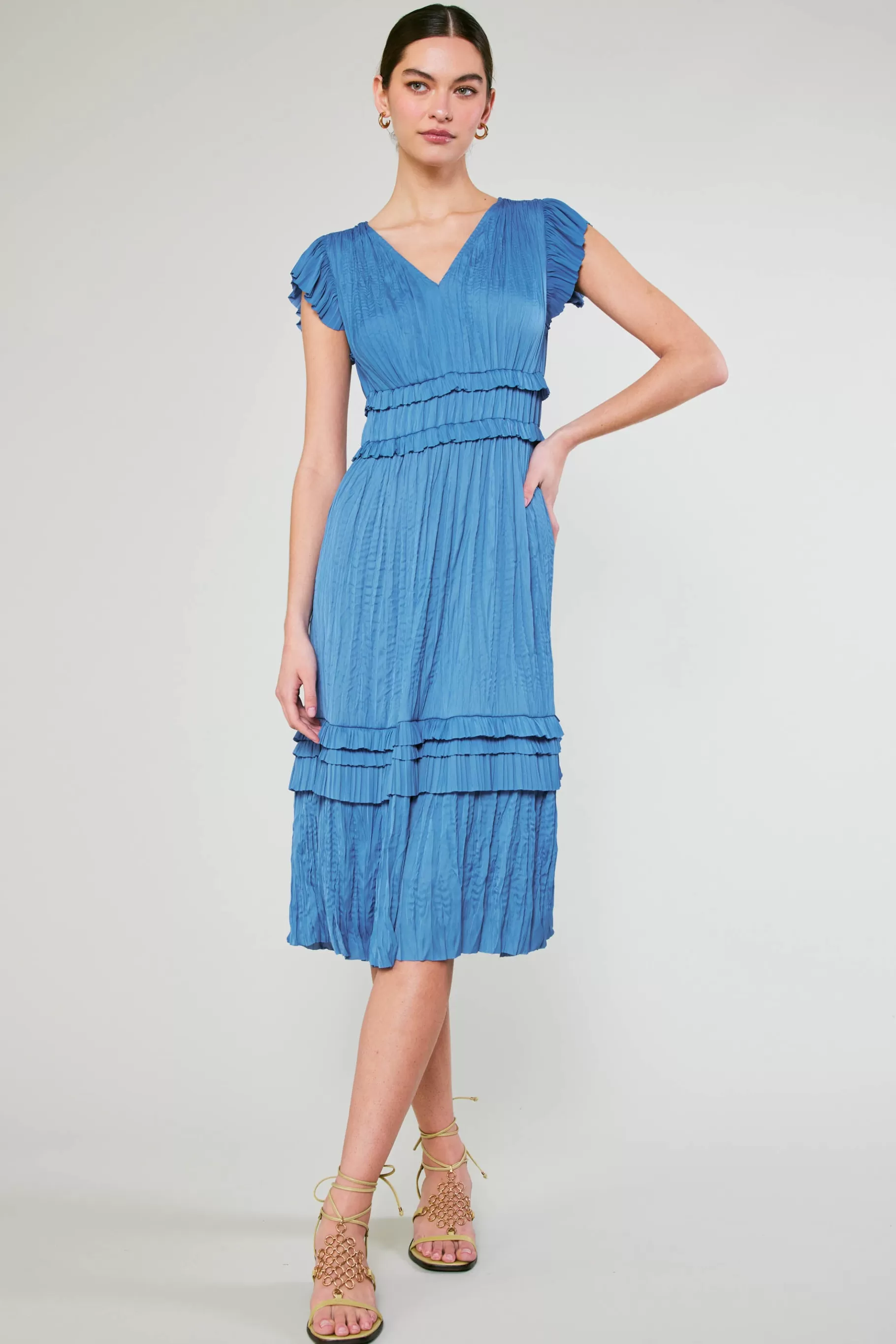 Current Air Midi Dresses>Sereia Pleated Midi Dress FADEDBLUE