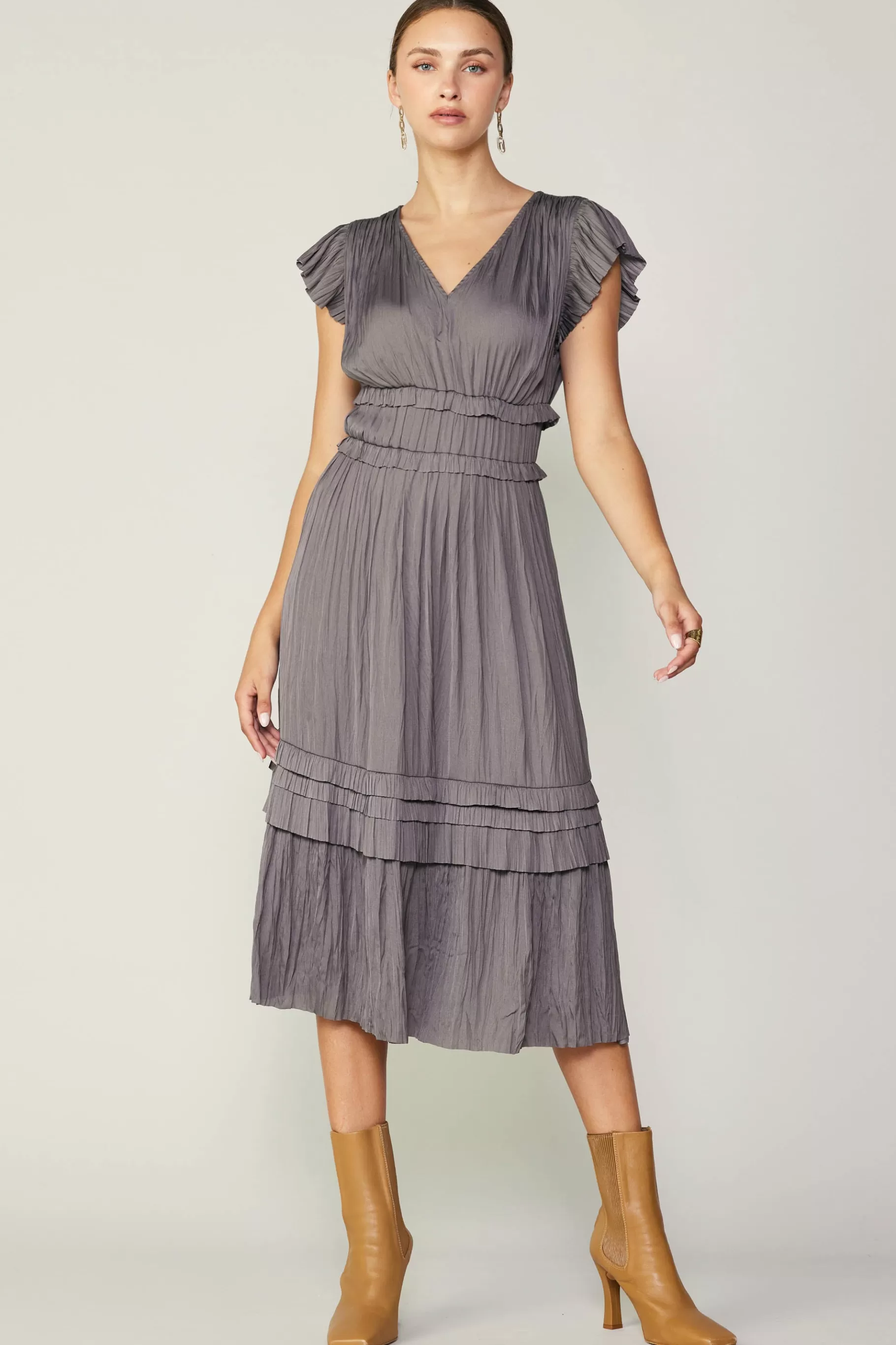 Current Air Midi Dresses>Sereia Pleated Midi Dress STEELGREY