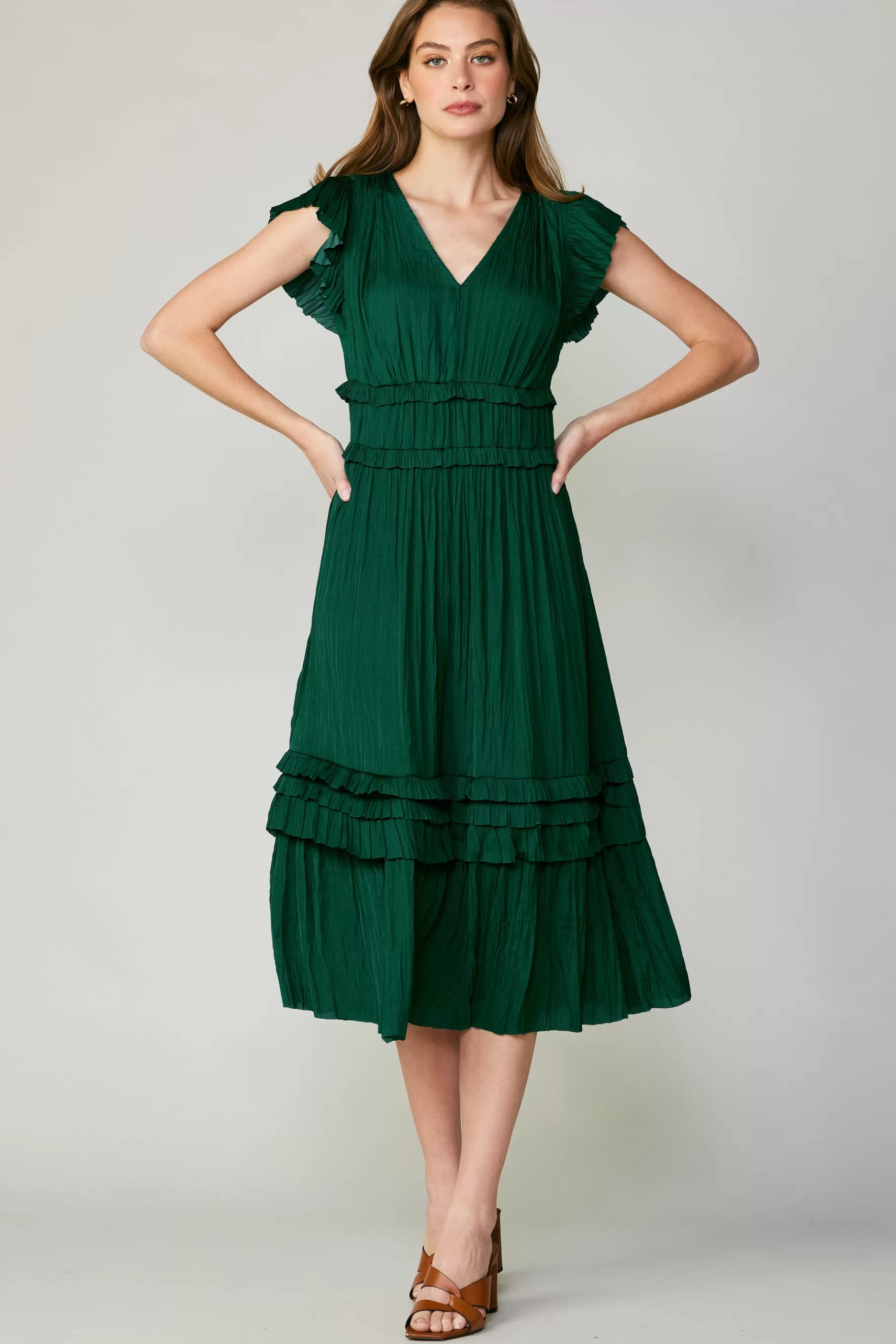 Current Air Midi Dresses>Sereia Pleated Midi Dress FORESTGREEN