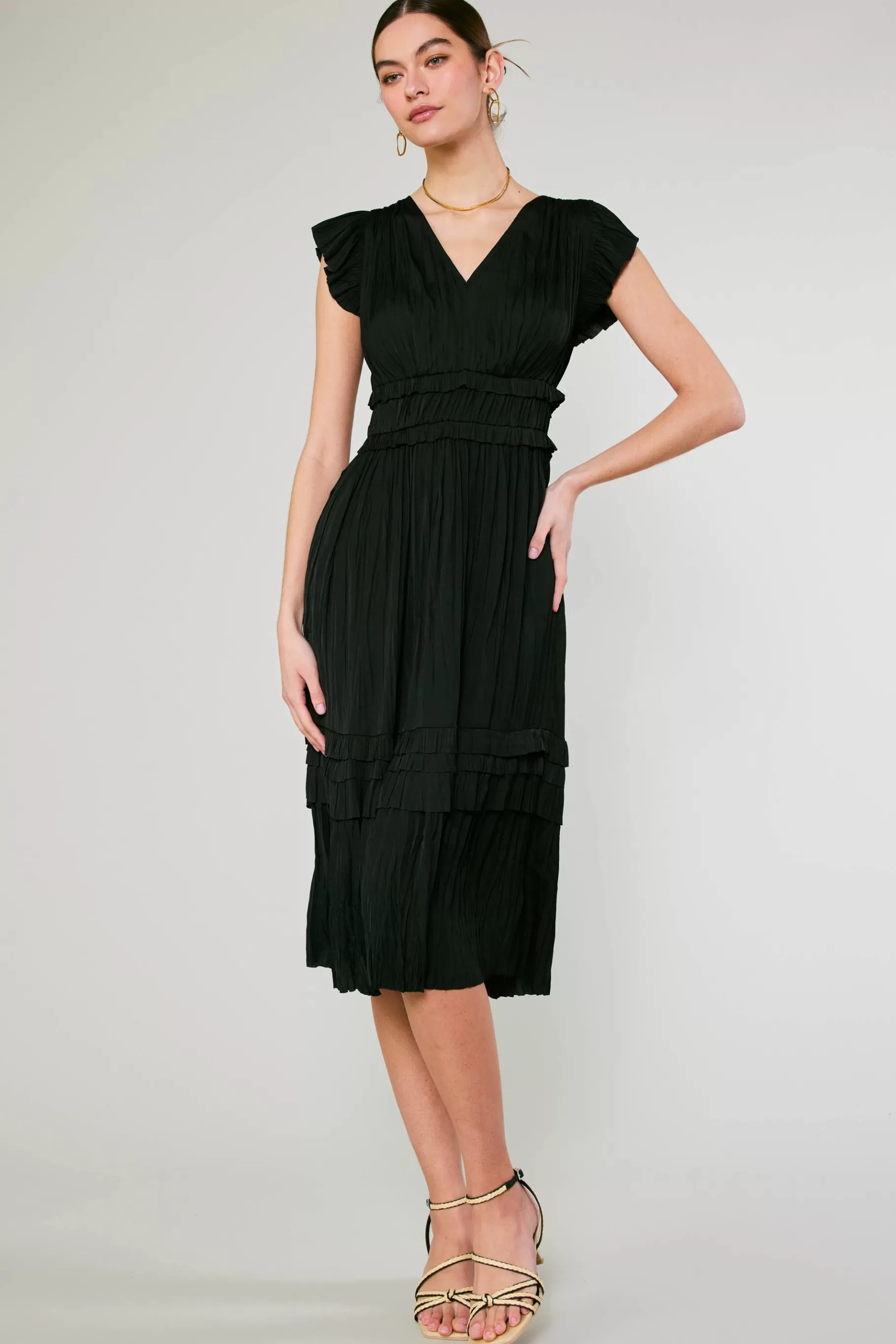 Current Air Midi Dresses>Sereia Pleated Midi Dress BLACK