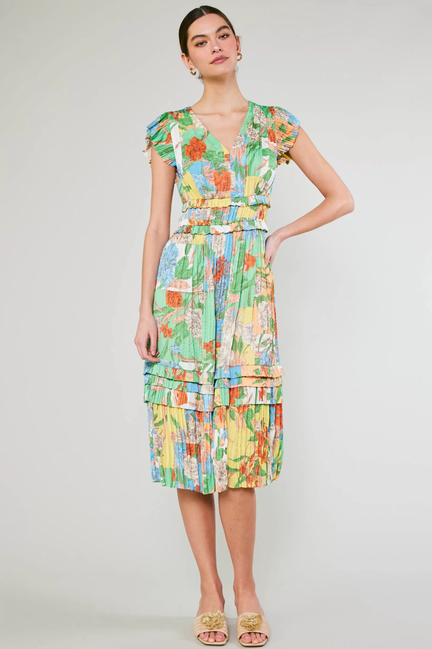 Current Air Midi Dresses>Sereia Pleated Midi Dress FLORALMLT