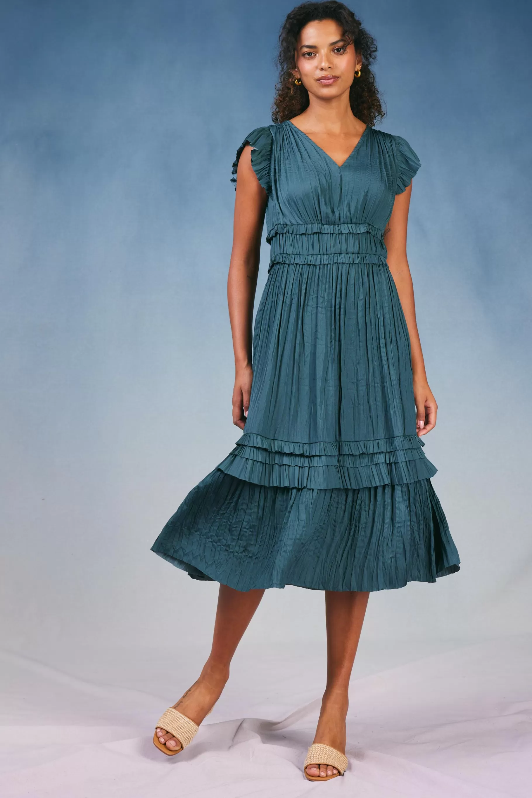 Current Air Midi Dresses>Sereia Pleated Midi Dress SLATEGREEN