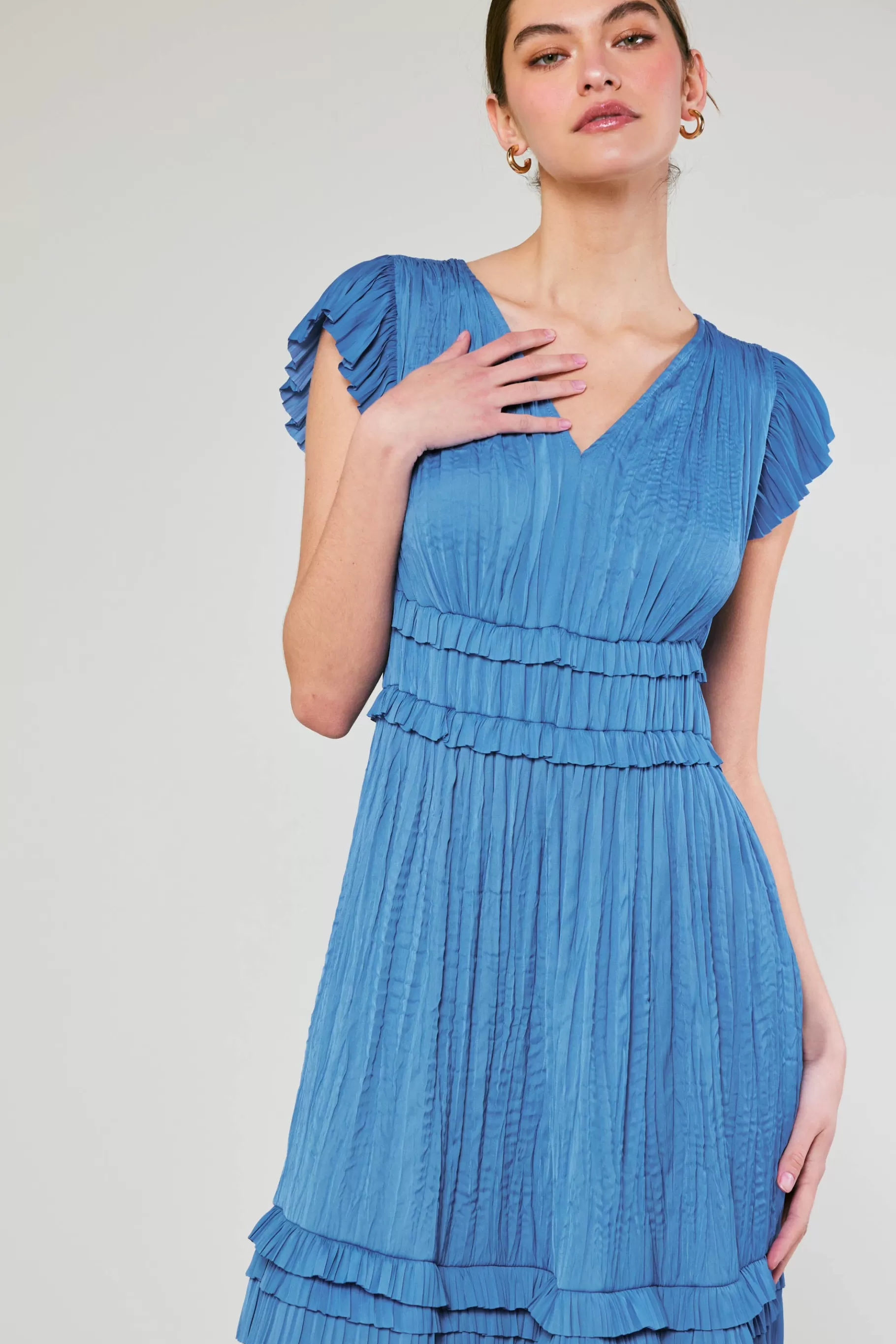 Current Air Midi Dresses>Sereia Pleated Midi Dress FADEDBLUE