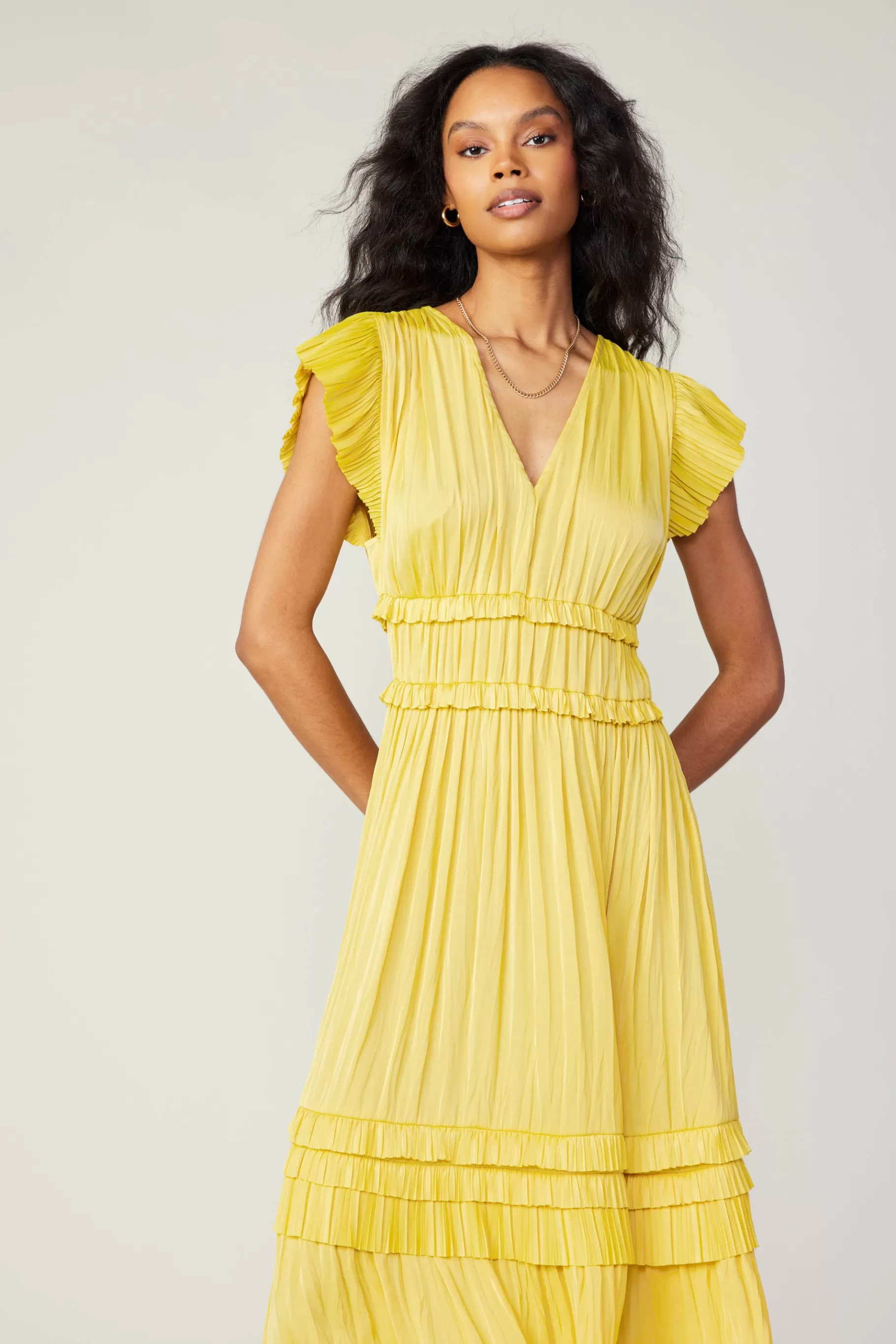 Current Air Midi Dresses>Sereia Pleated Midi Dress SUNNYYELLOW