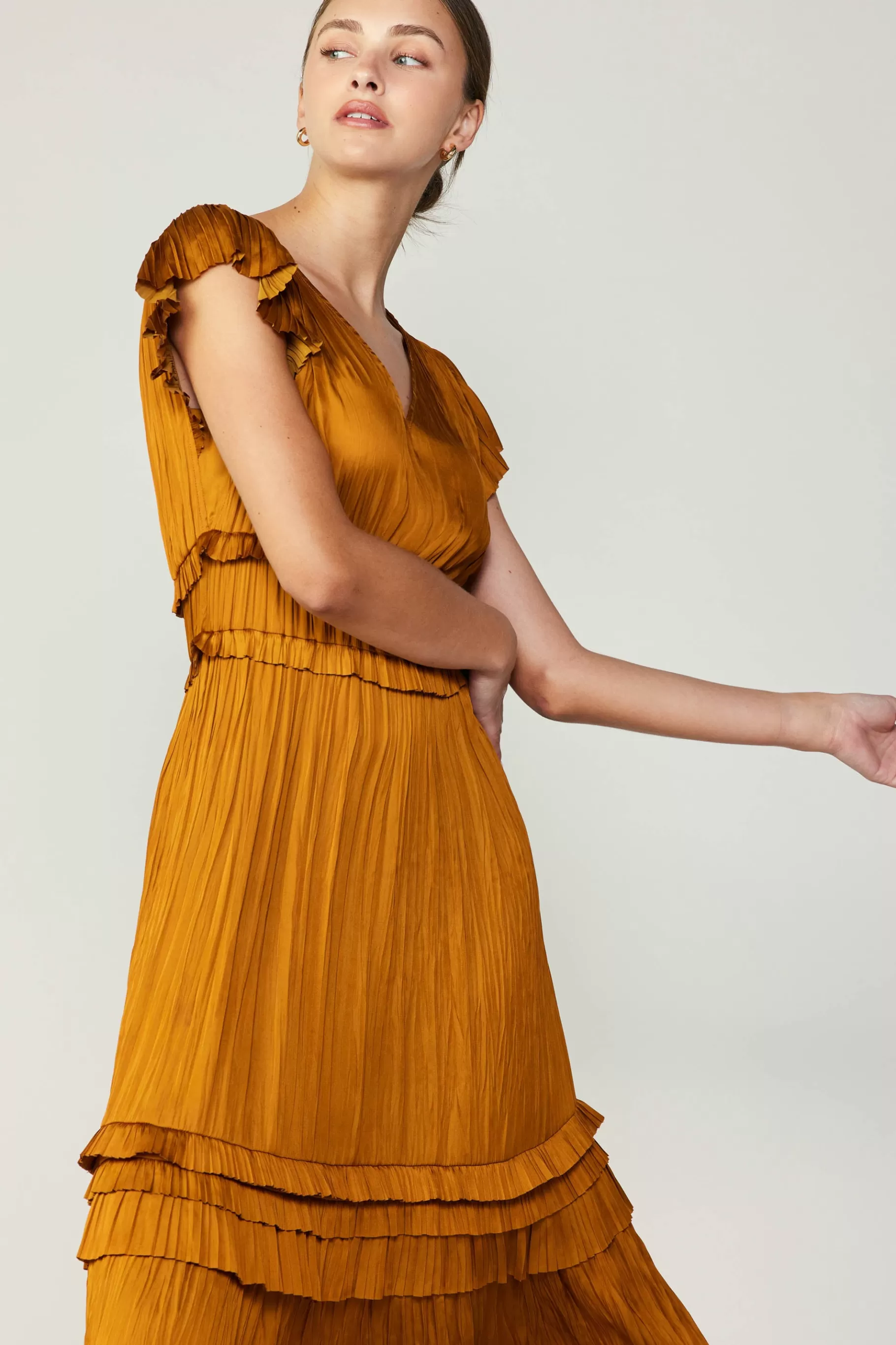 Current Air Midi Dresses>Sereia Pleated Midi Dress GOLDENROD