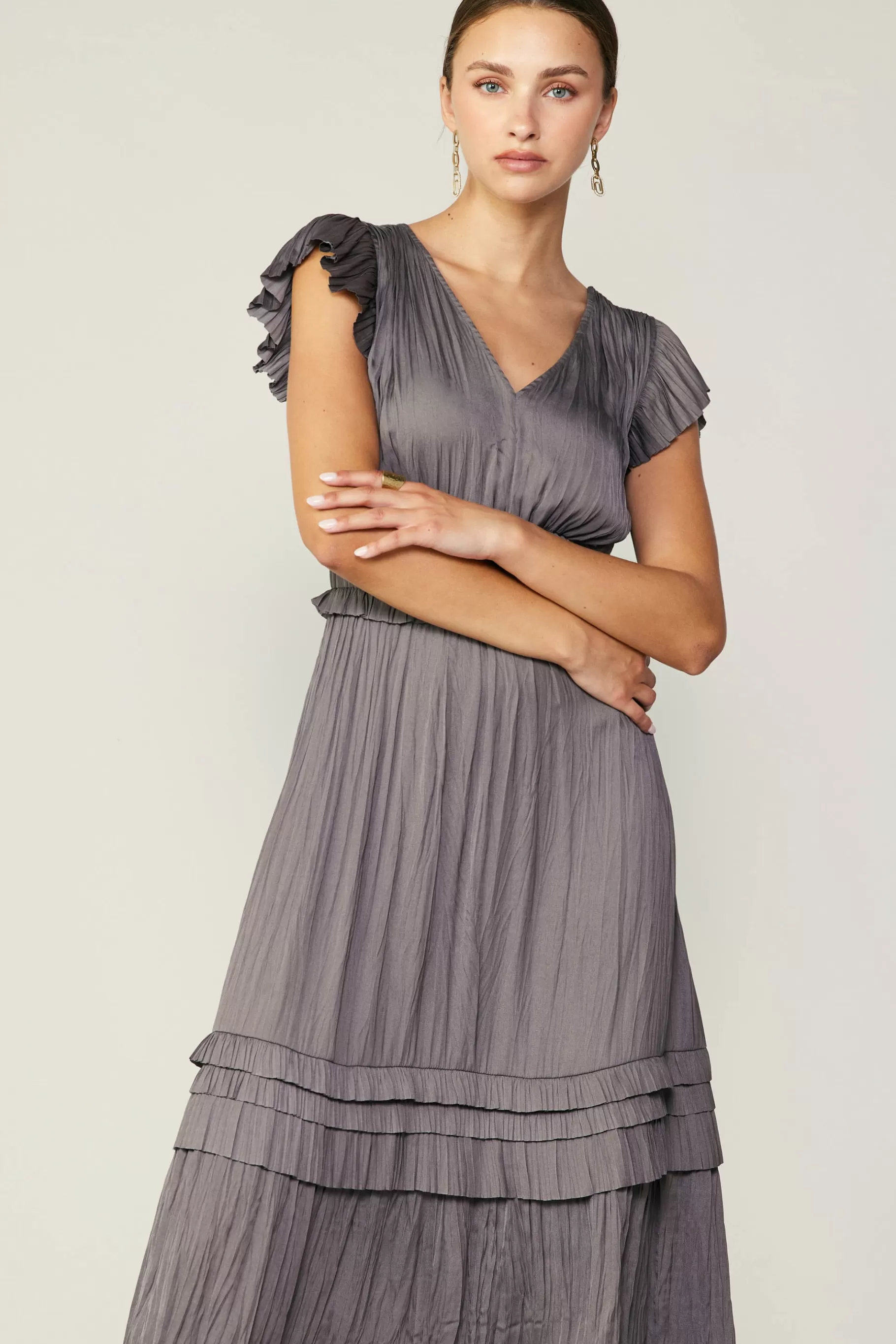 Current Air Midi Dresses>Sereia Pleated Midi Dress STEELGREY