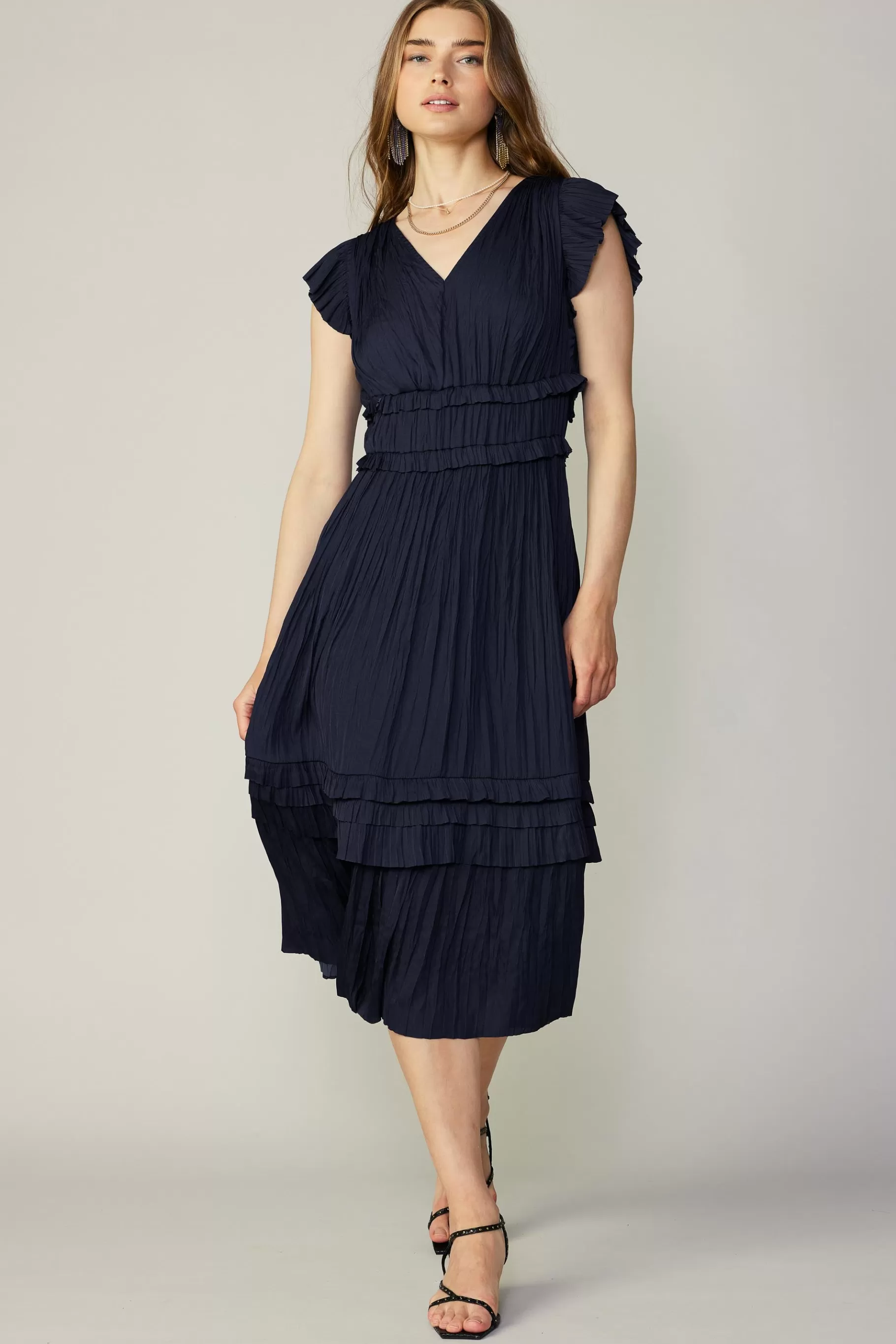 Current Air Midi Dresses>Sereia Pleated Midi Dress DARKNAVY