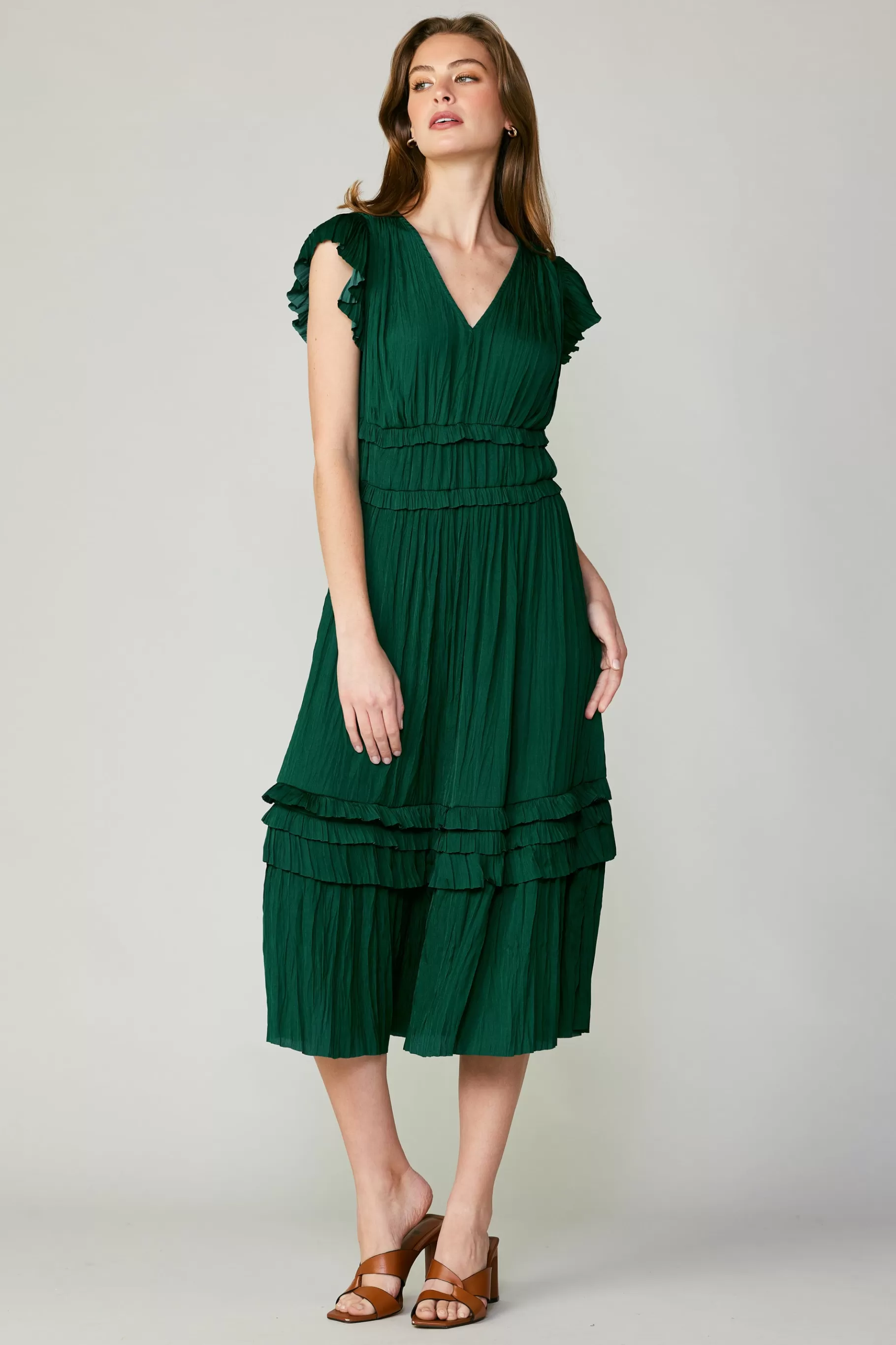 Current Air Midi Dresses>Sereia Pleated Midi Dress FORESTGREEN