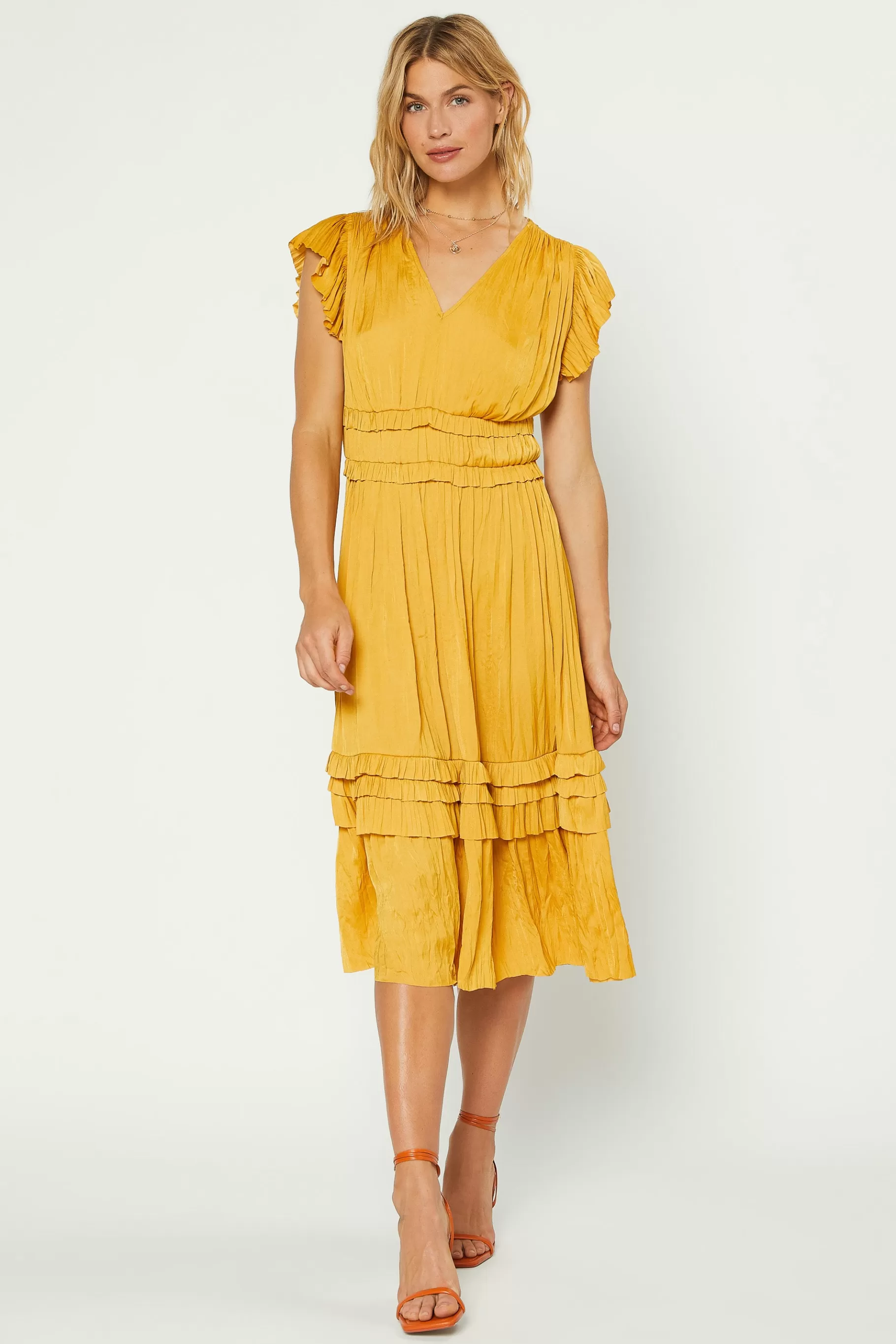 Current Air Midi Dresses>Sereia Pleated Midi Dress MARIGOLD