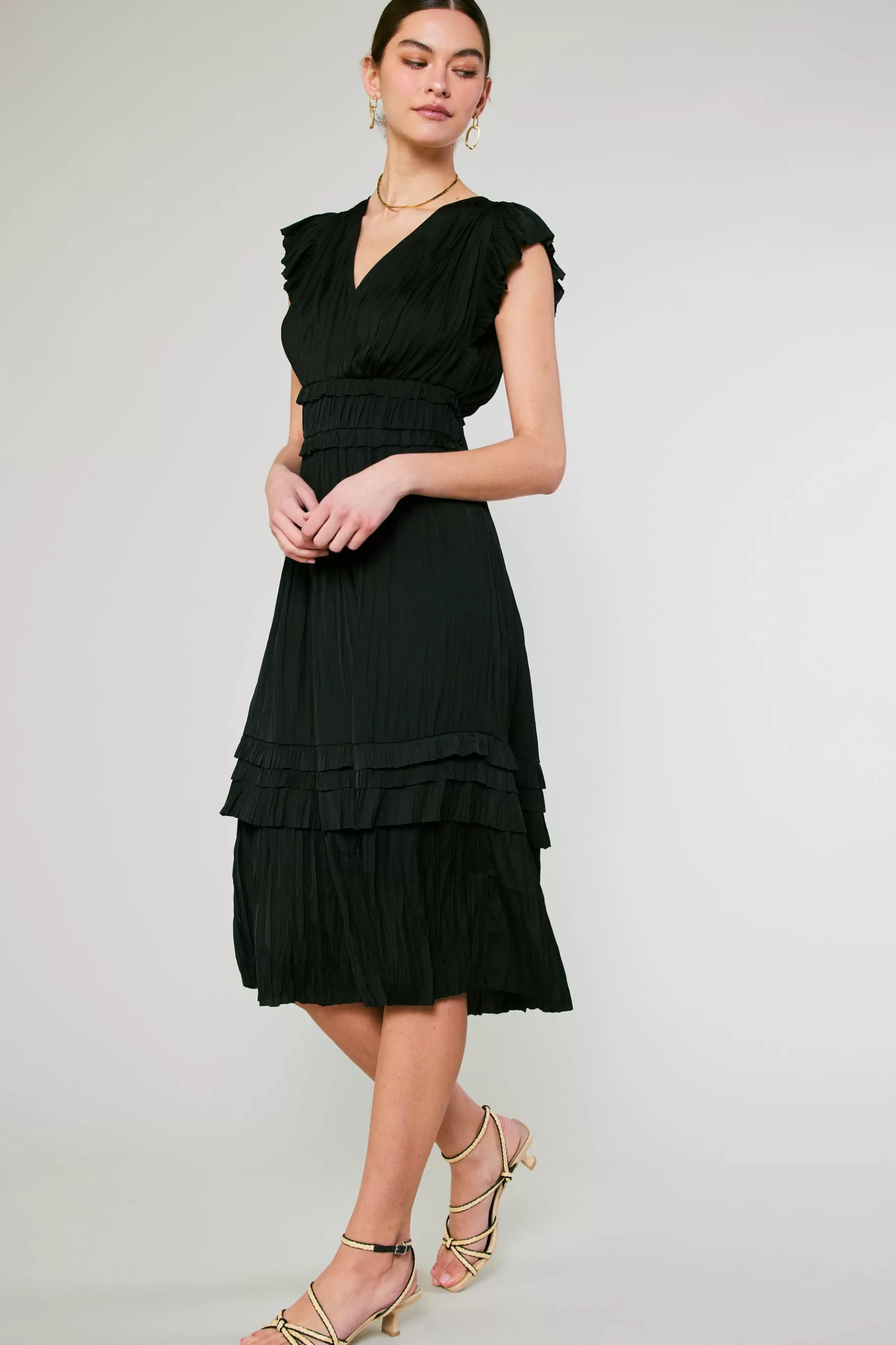 Current Air Midi Dresses>Sereia Pleated Midi Dress BLACK