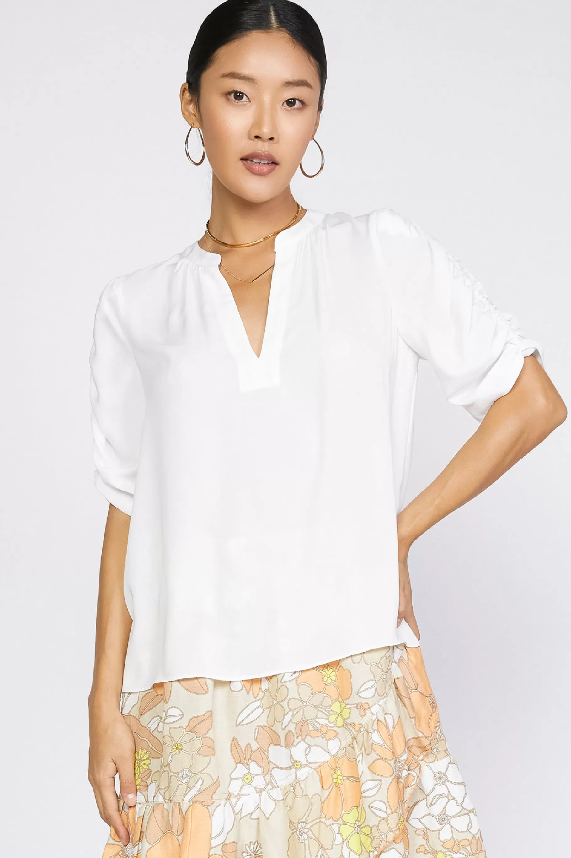 Current Air Short Sleeve Tops>Shirred Sleeve Blouse OFW